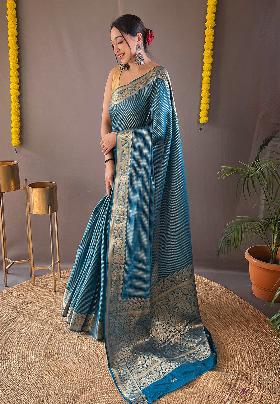 Matisse Blue Organza Zari Woven Saree