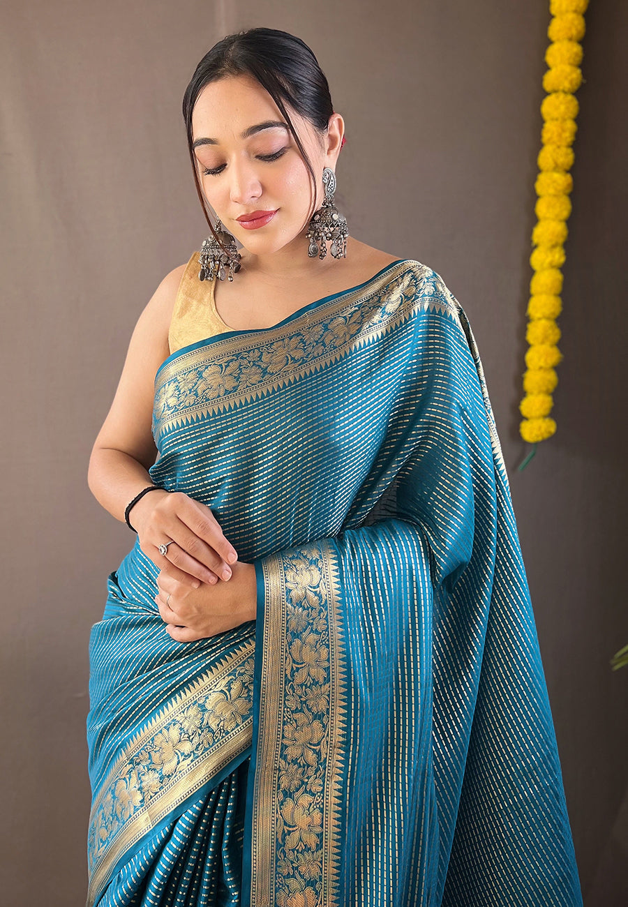 Matisse Blue Organza Zari Woven Saree