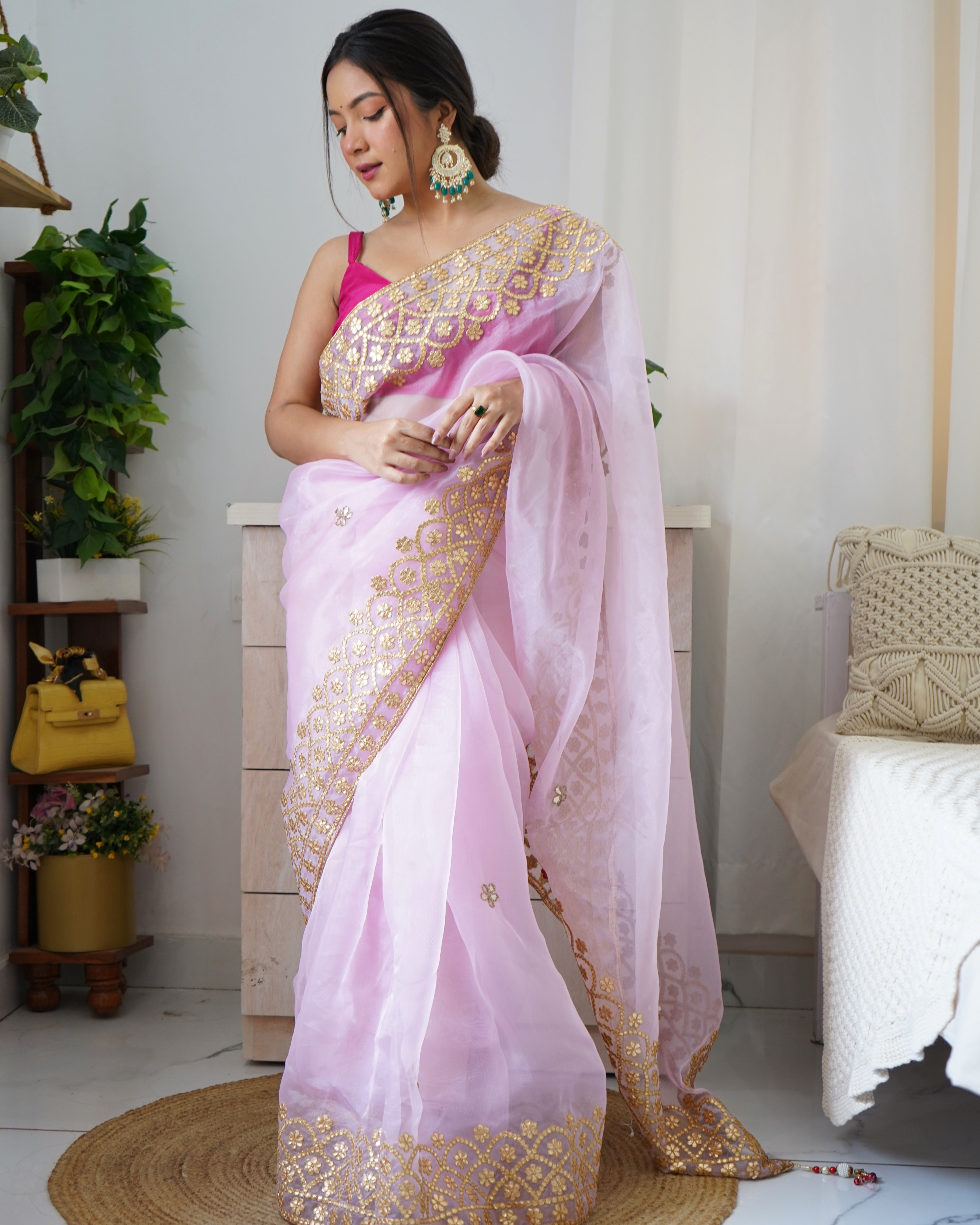 Lilac Pink Organza Saree