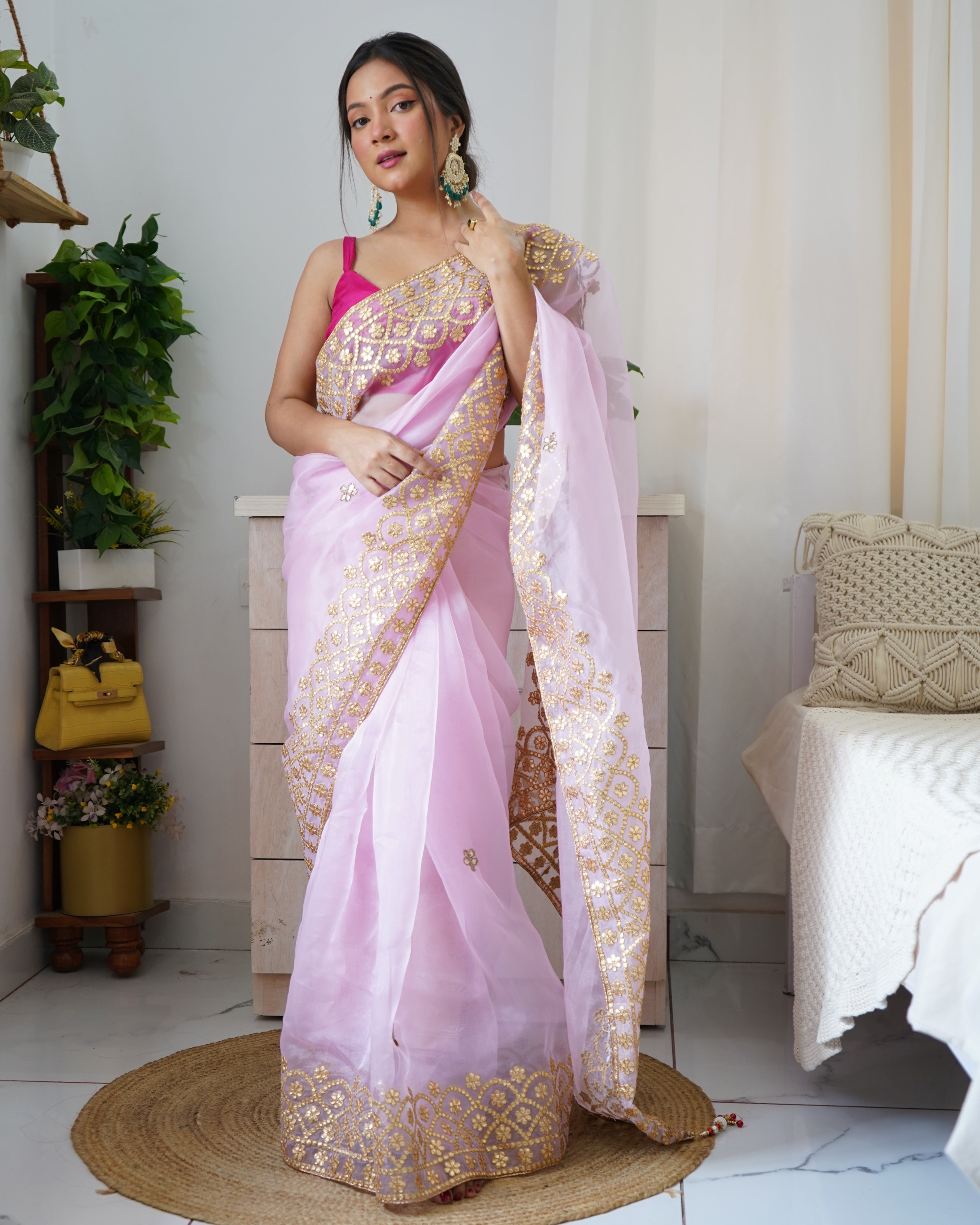 Lilac Pink Organza Saree