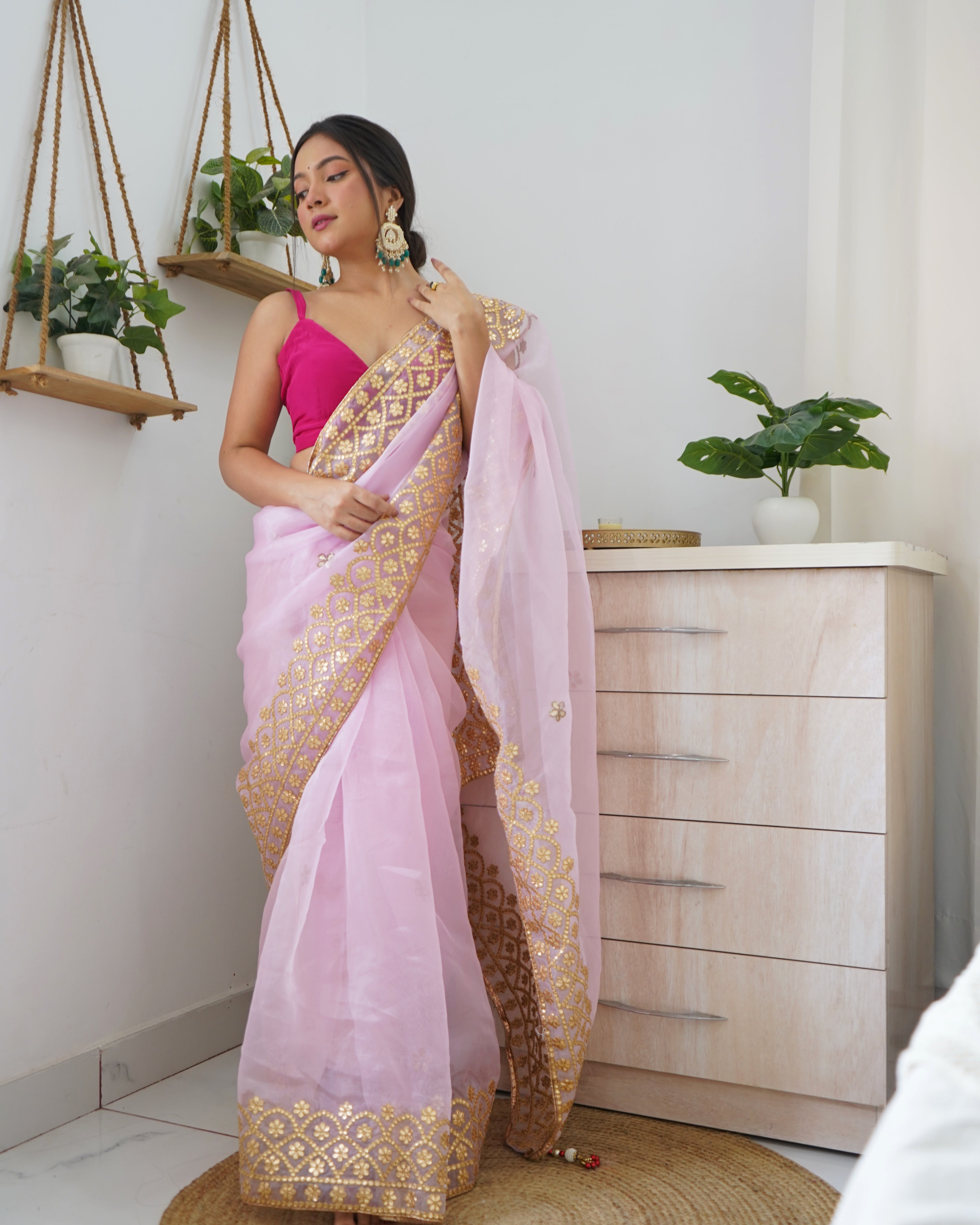 Lilac Pink Organza Saree