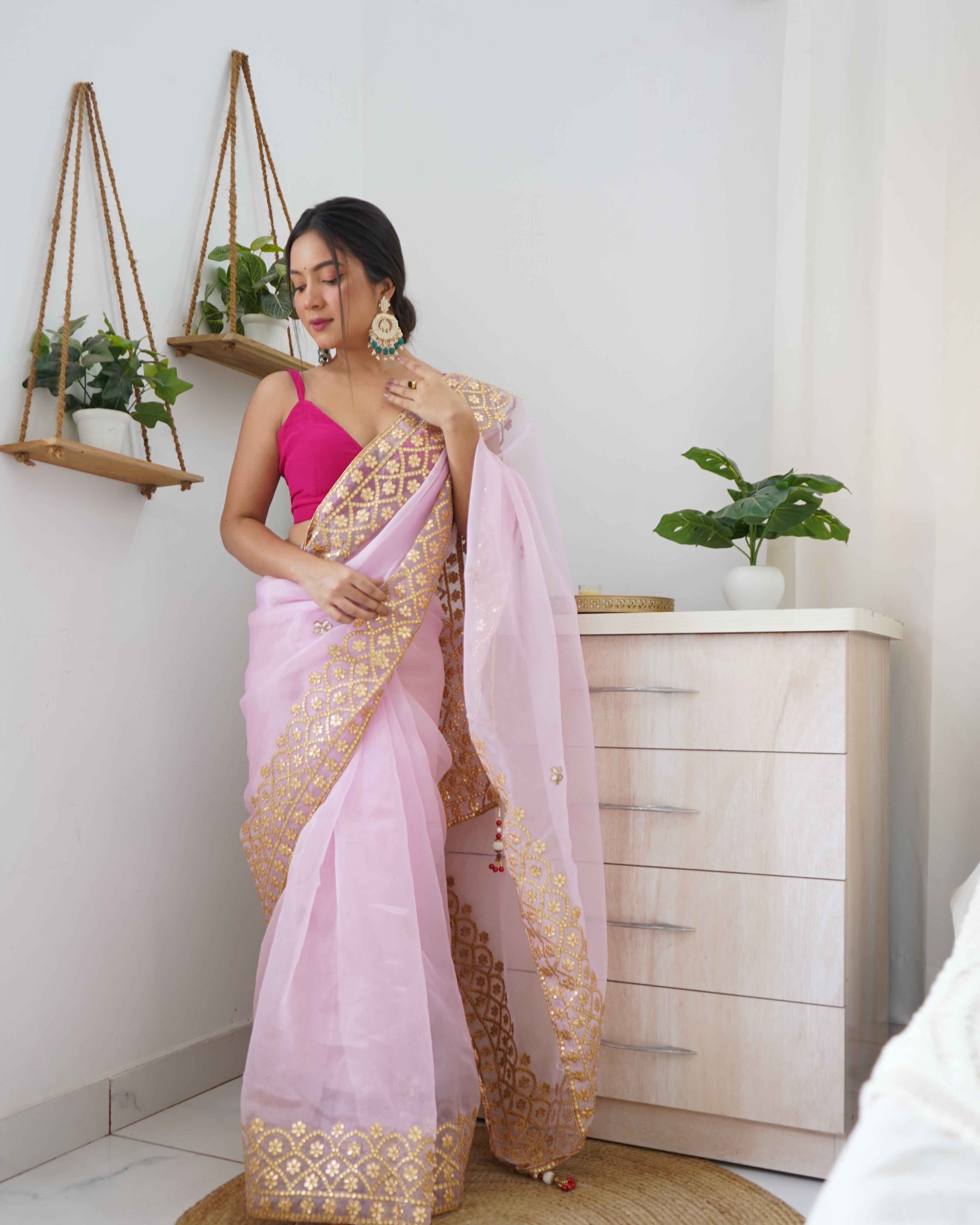 Lilac Pink Organza Saree