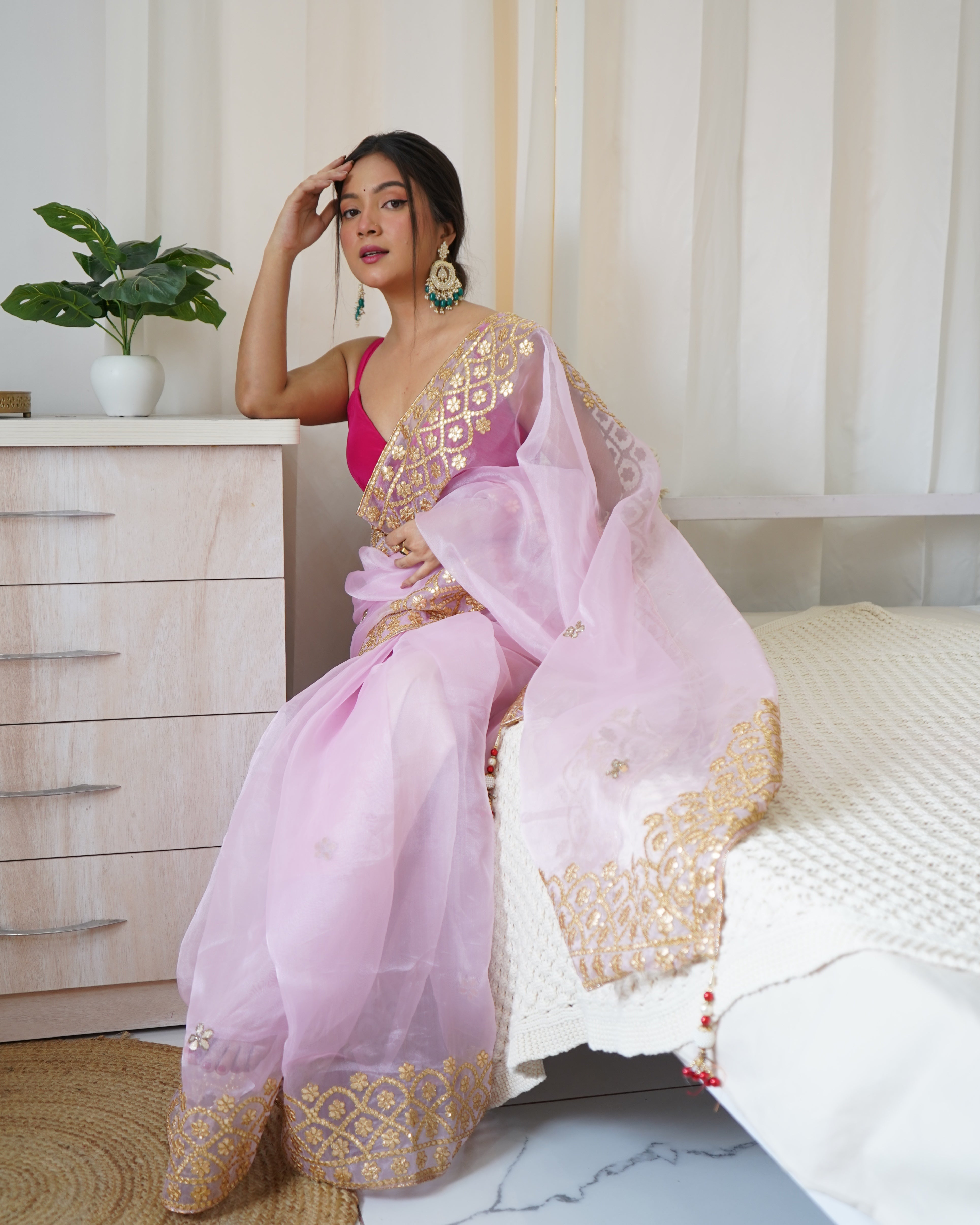 Lilac Pink Organza Saree