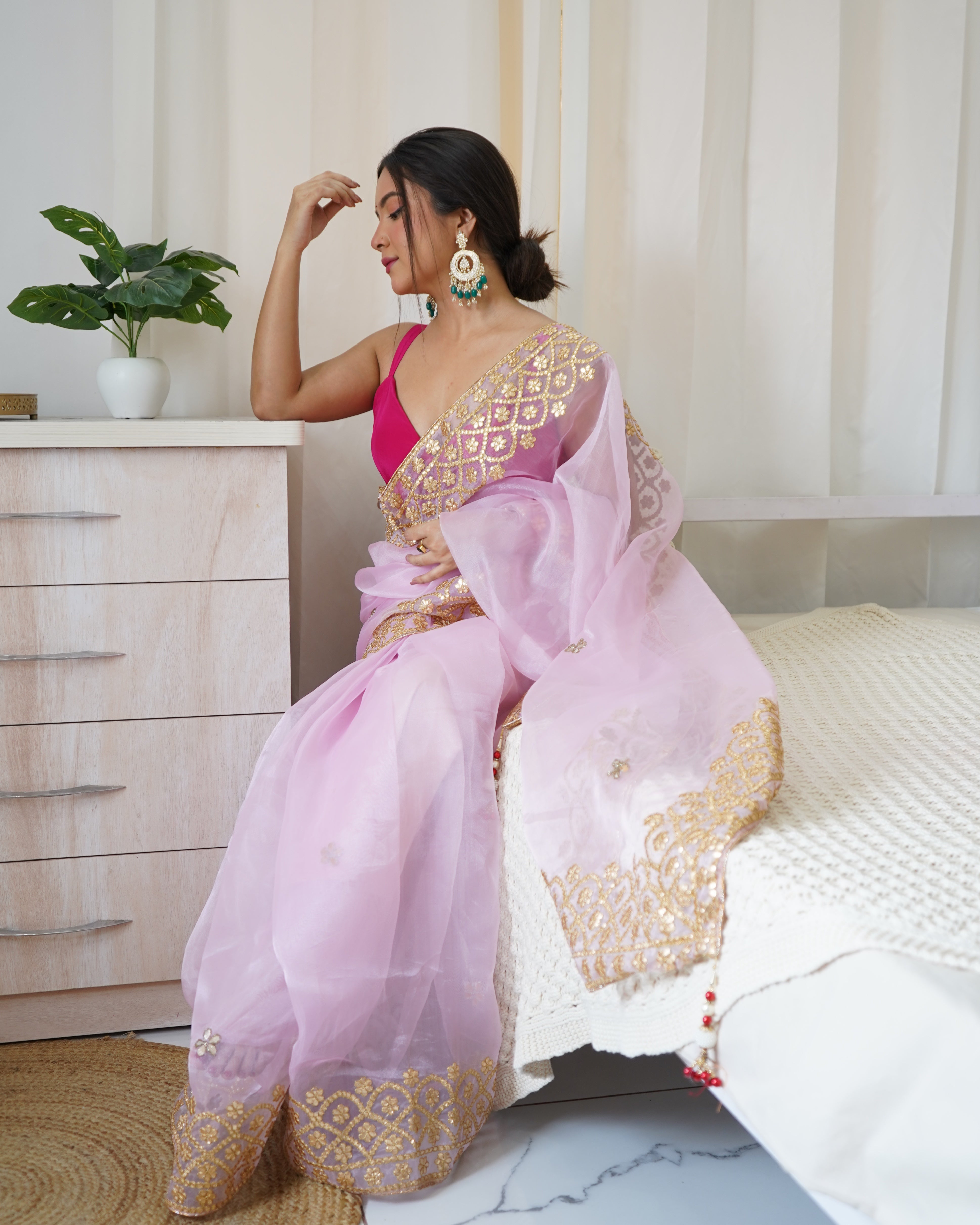 Lilac Pink Organza Saree