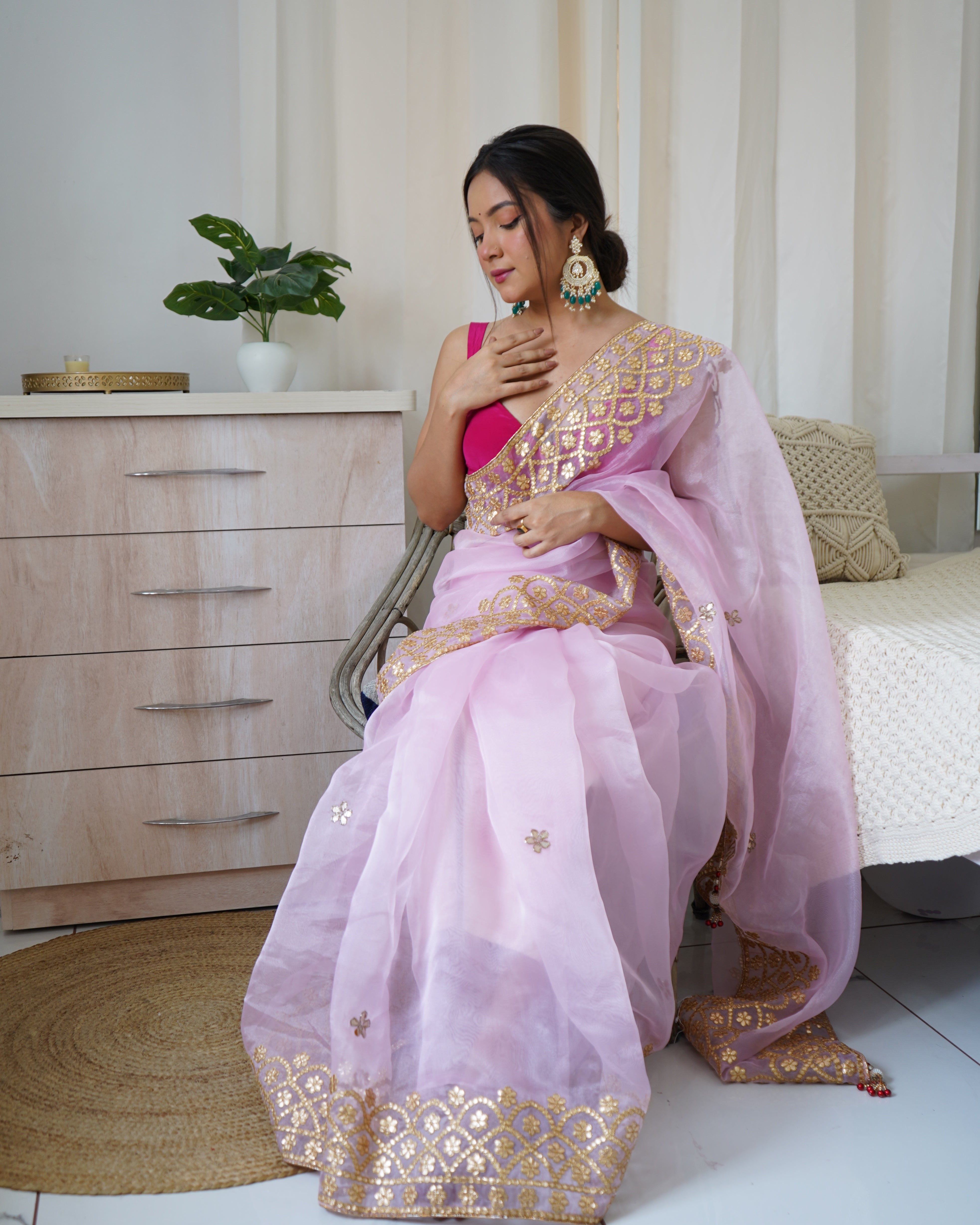 Lilac Pink Organza Saree