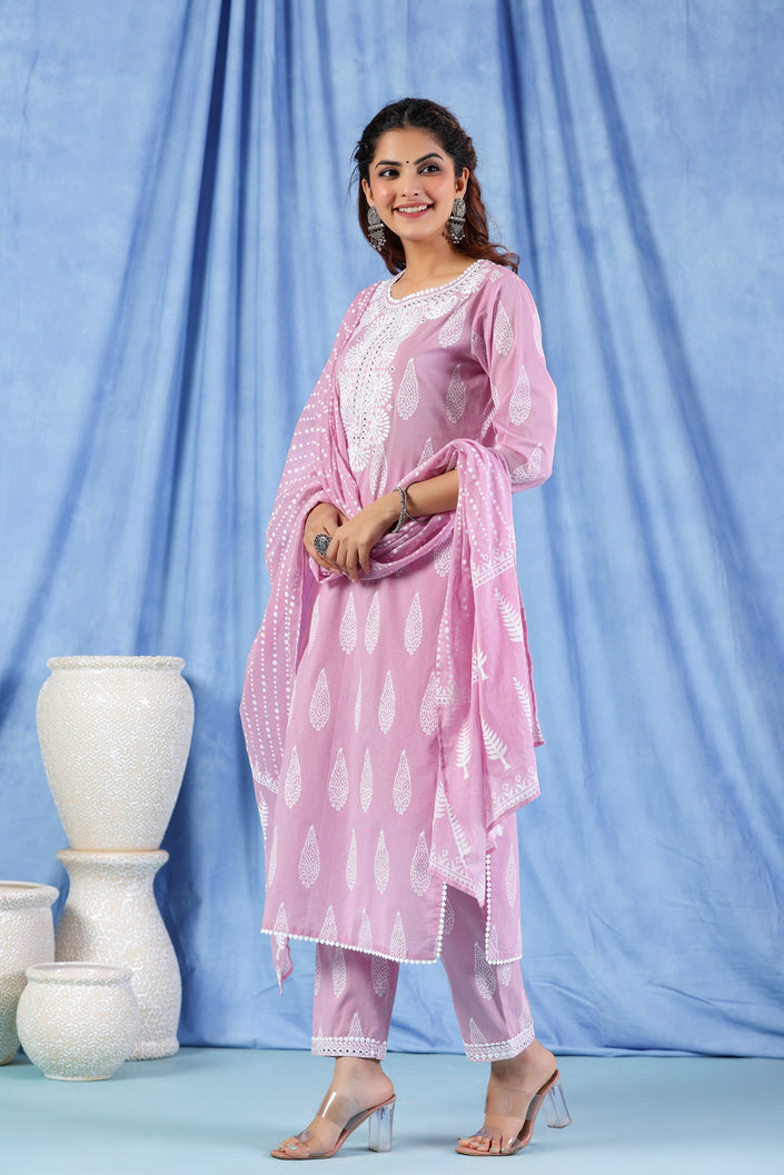 Light Orchid Purple Pure Cotton Suit Set