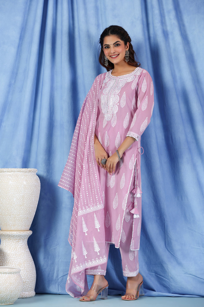 Light Orchid Purple Pure Cotton Suit Set