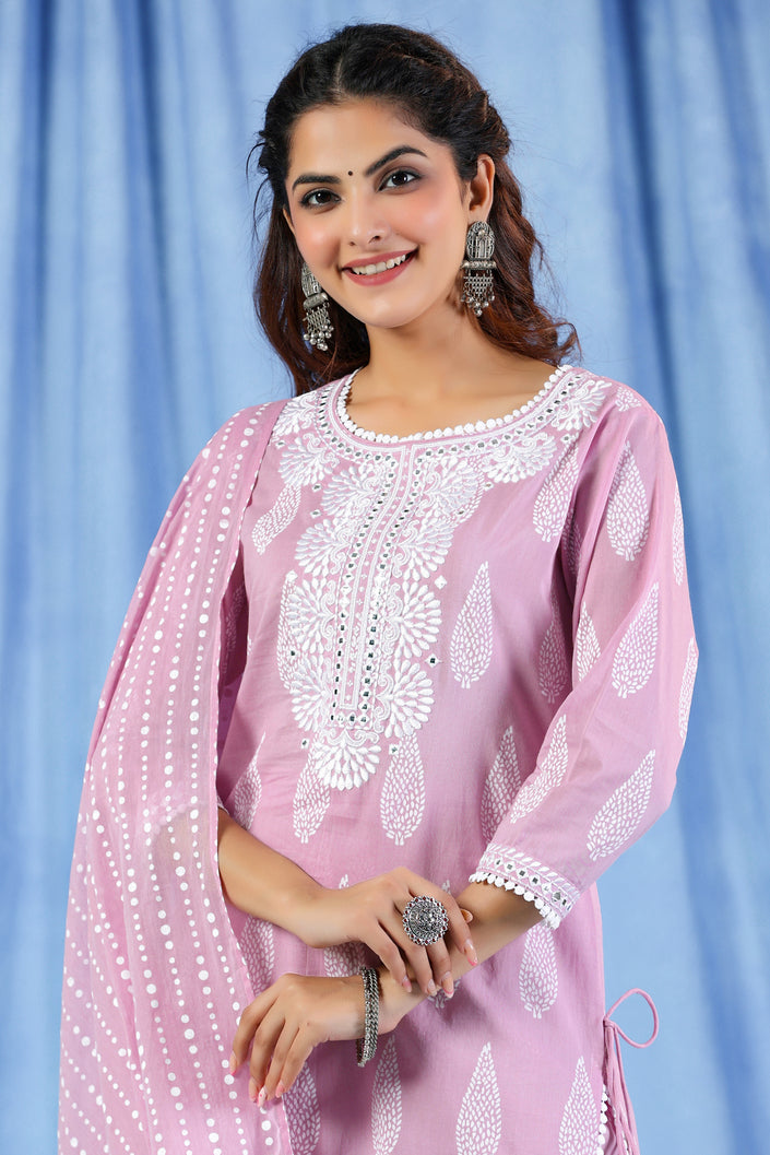 Light Orchid Purple Pure Cotton Suit Set