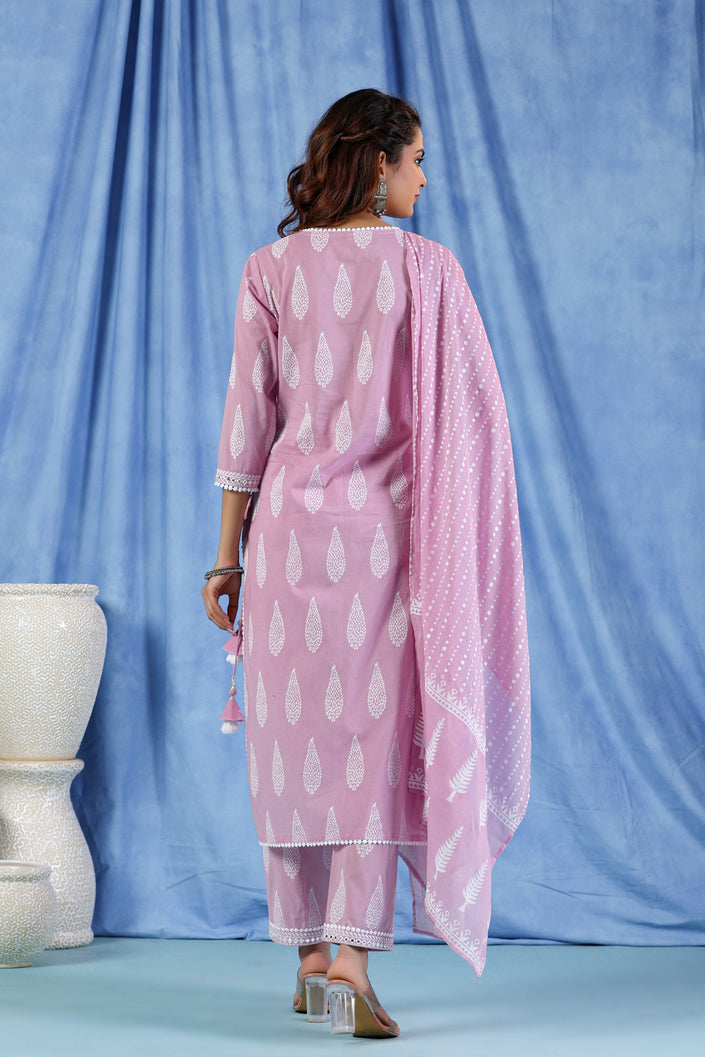 Light Orchid Purple Pure Cotton Suit Set