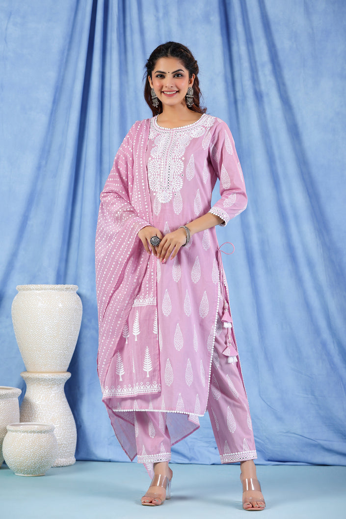 Light Orchid Purple Pure Cotton Suit Set