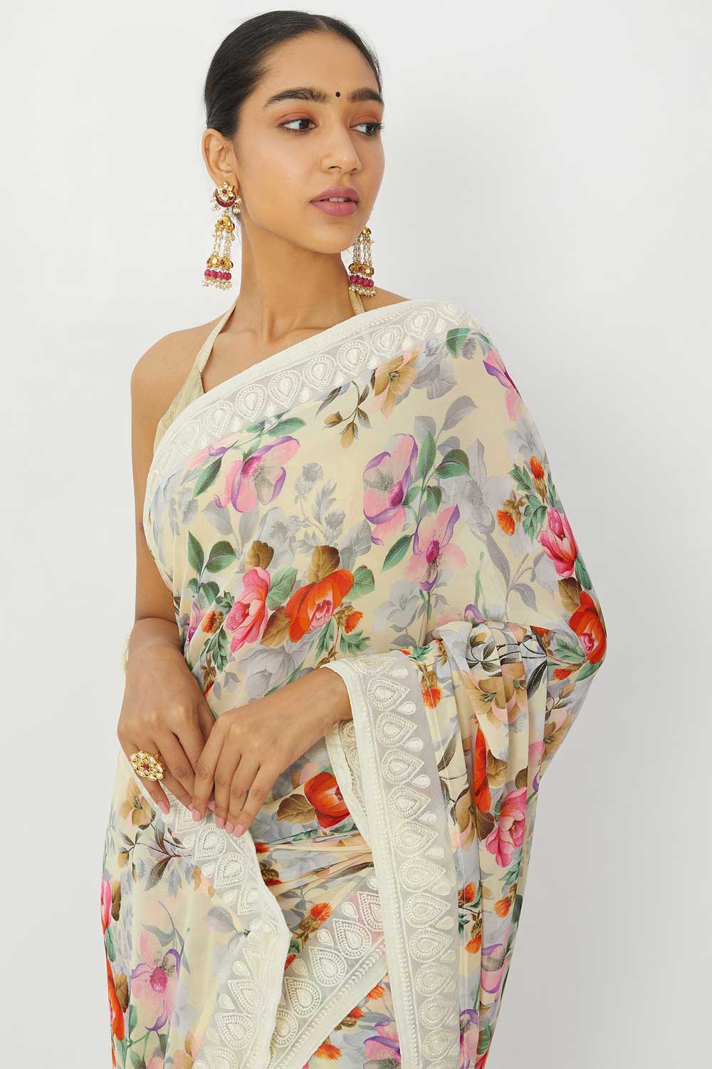 Iron white Georgette Printed Saree