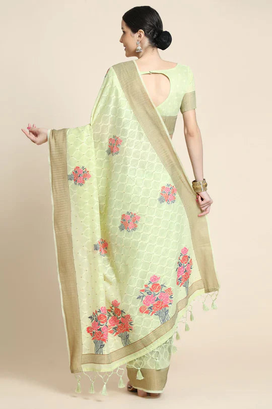 Willow Pista Zari Woven Linen Saree