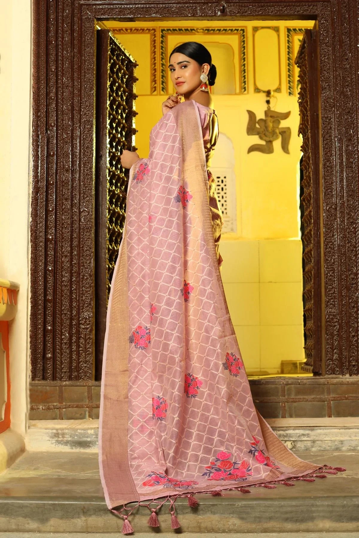 Careys Purple Zari Woven Linen Saree