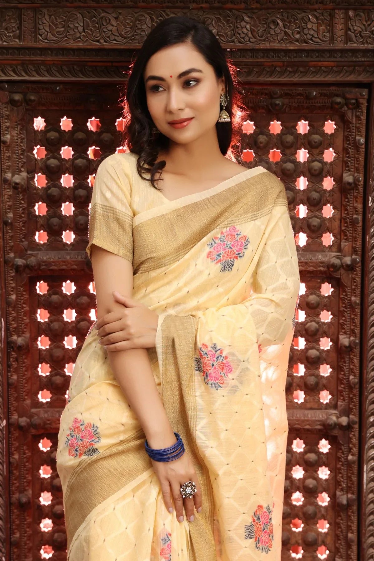 Mania Yellow Zari Woven Linen Saree