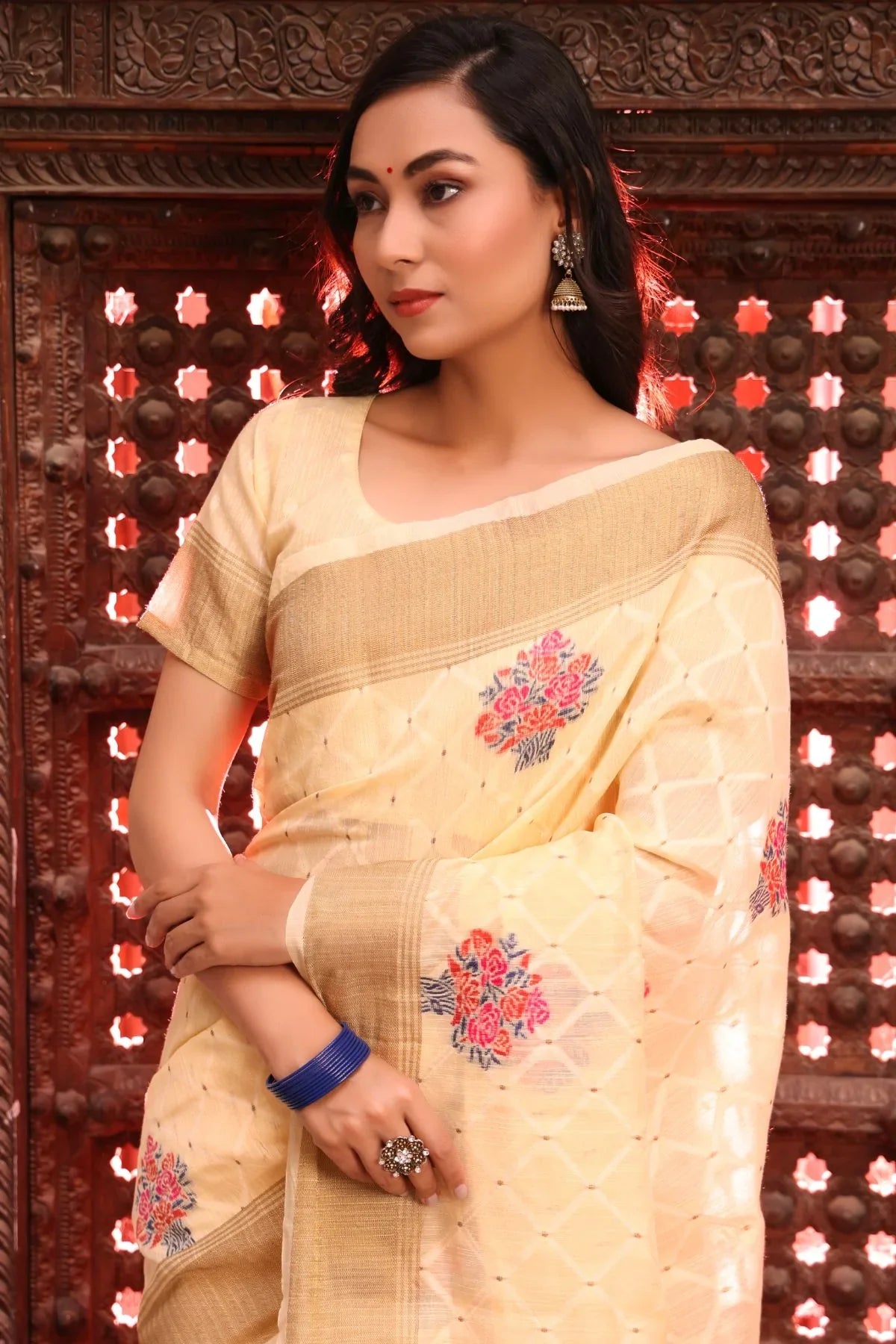 Mania Yellow Zari Woven Linen Saree