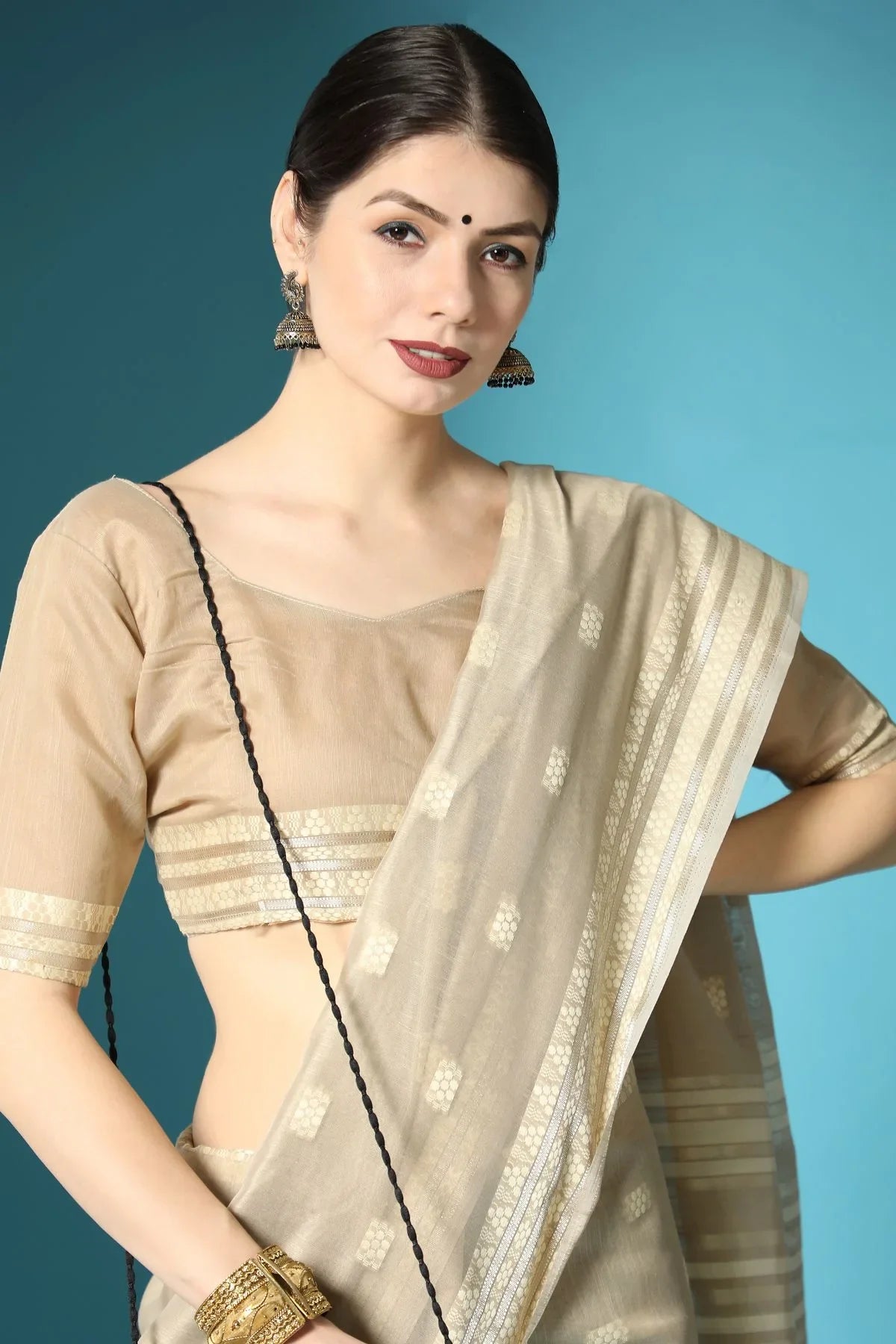 Janna Cream Lucknowi Cotton Saree