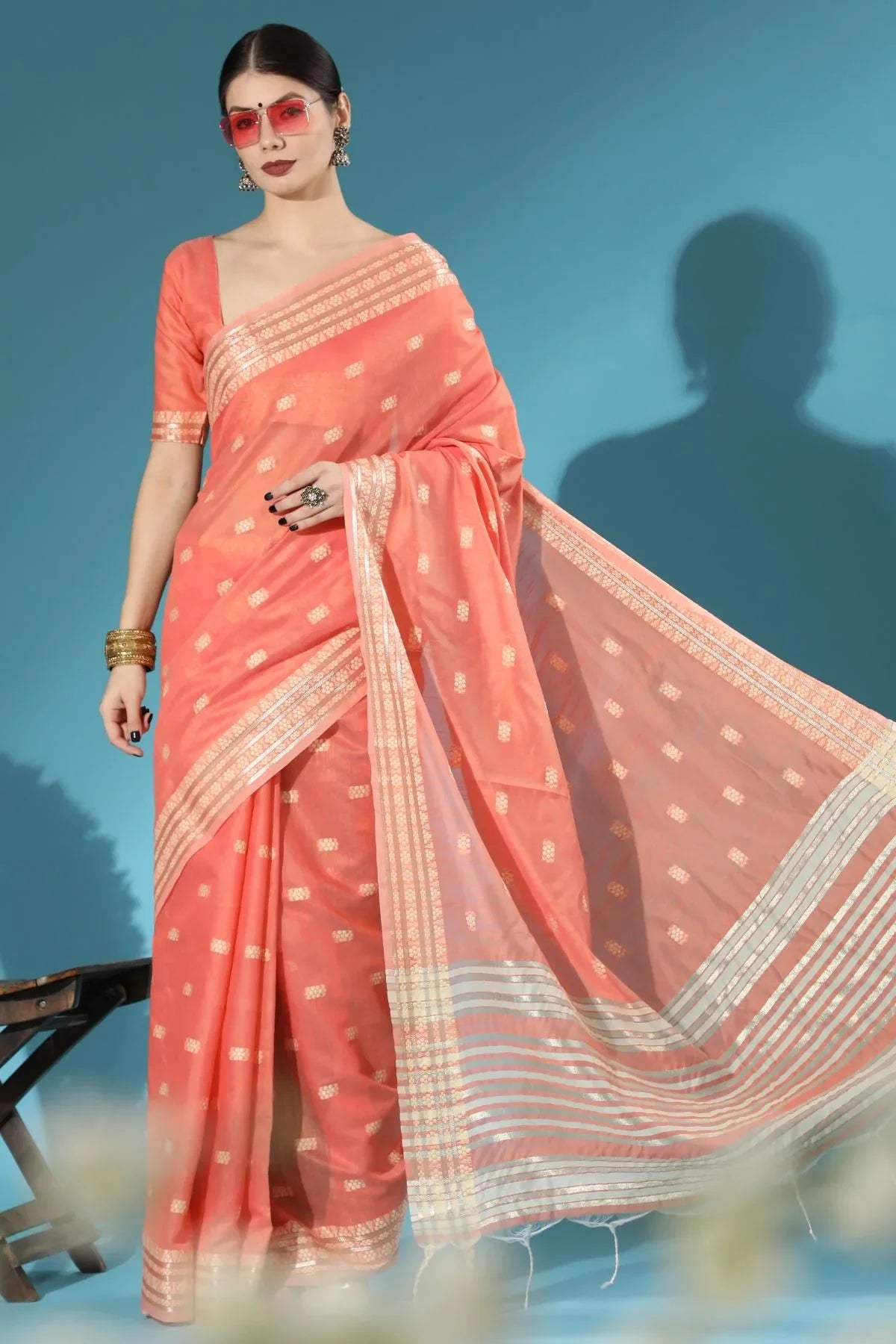 Froly Pink Lucknowi Cotton Saree