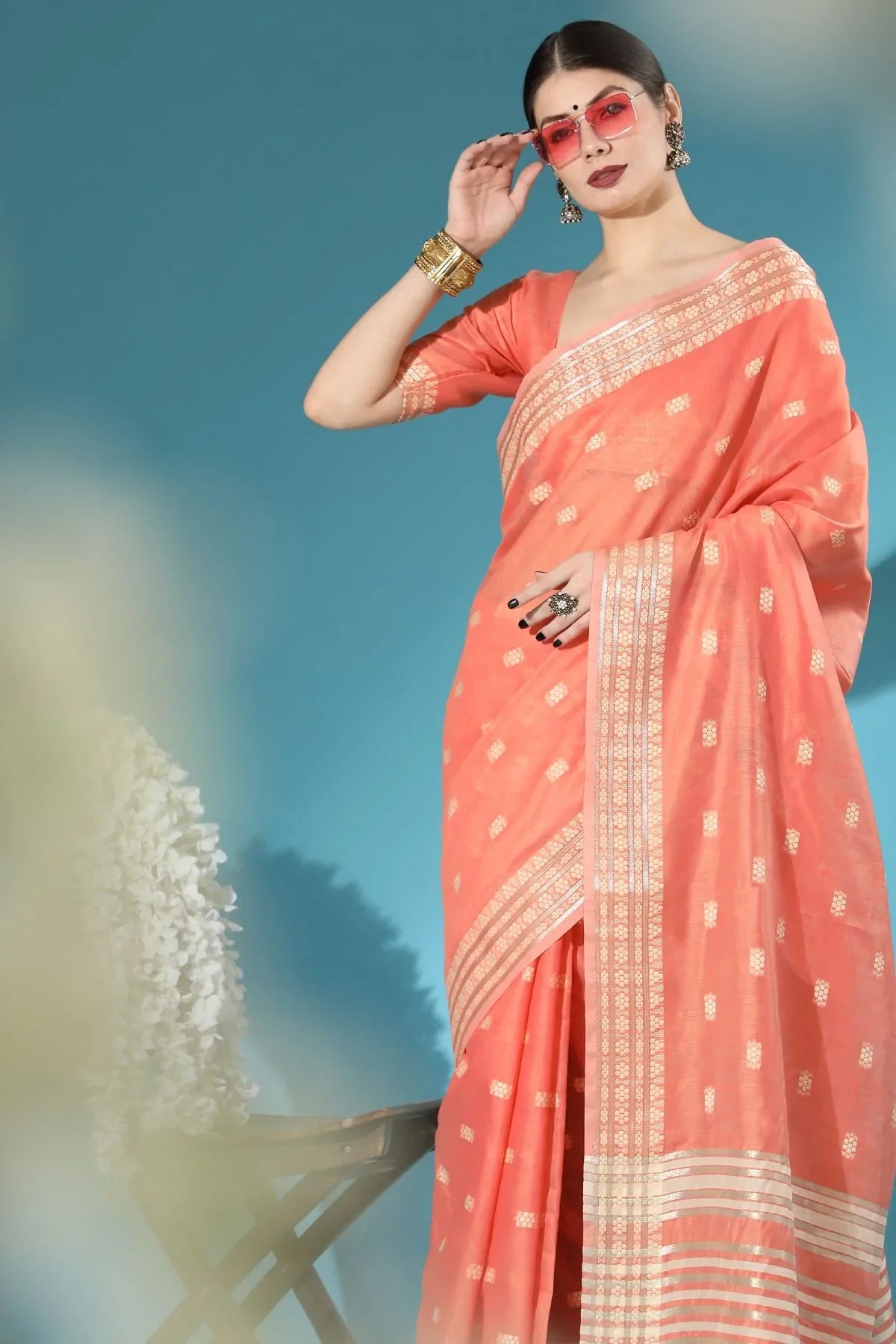 Froly Pink Lucknowi Cotton Saree