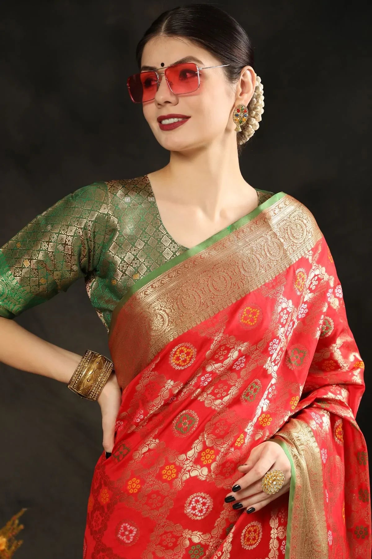 Alizarin Crimson Red  Woven Banarasi Silk Saree