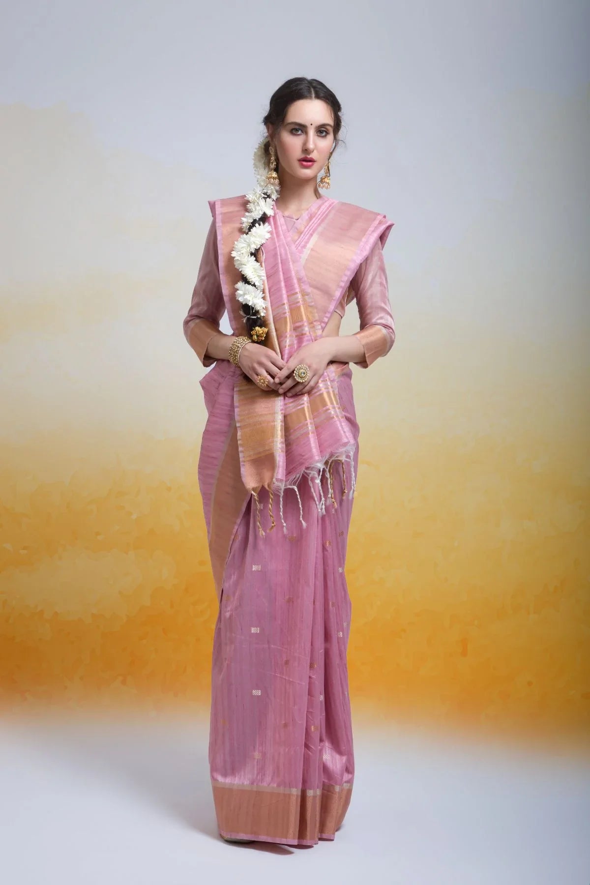 Eunry Pink Cotton Silk Saree