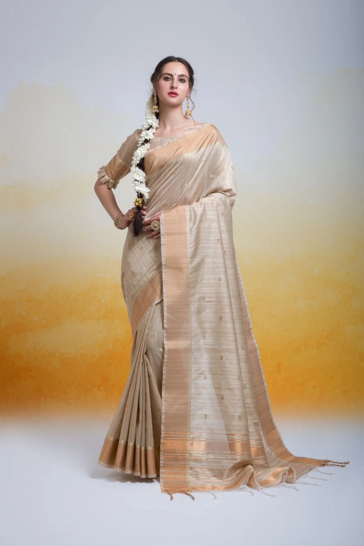 Malta Cream Cotton Silk Saree