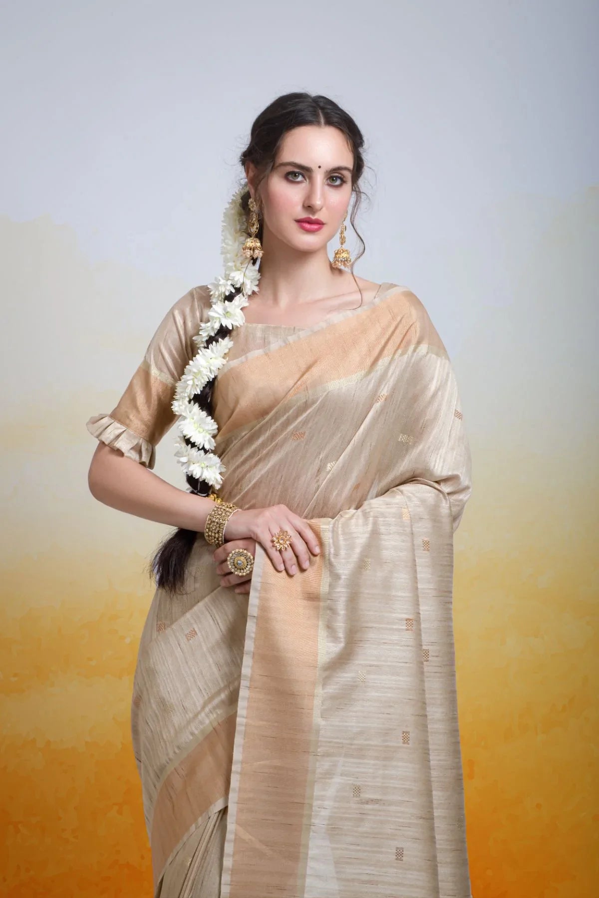 Malta Cream Cotton Silk Saree