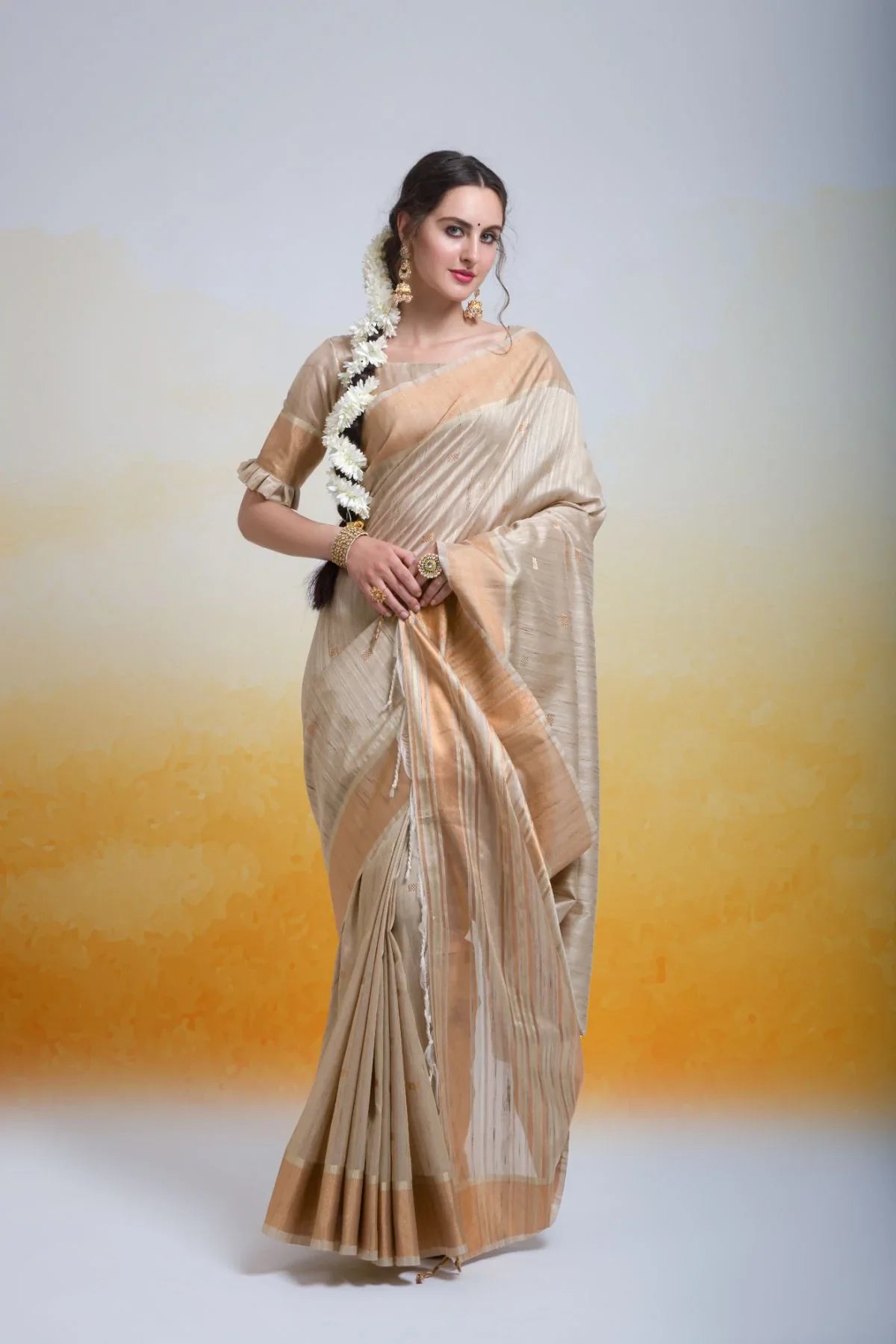 Malta Cream Cotton Silk Saree