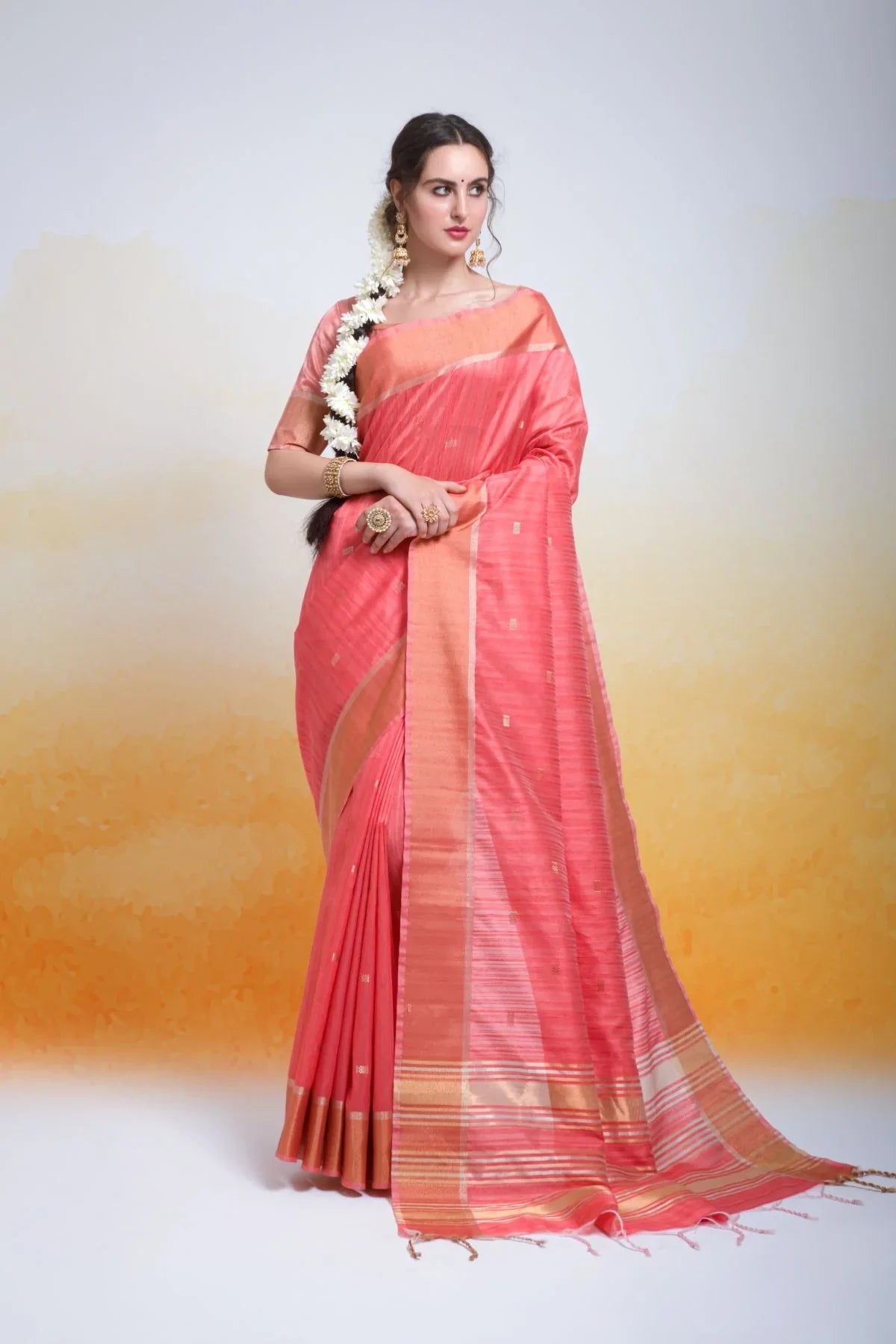 Geraldine Pink Cotton Silk Saree