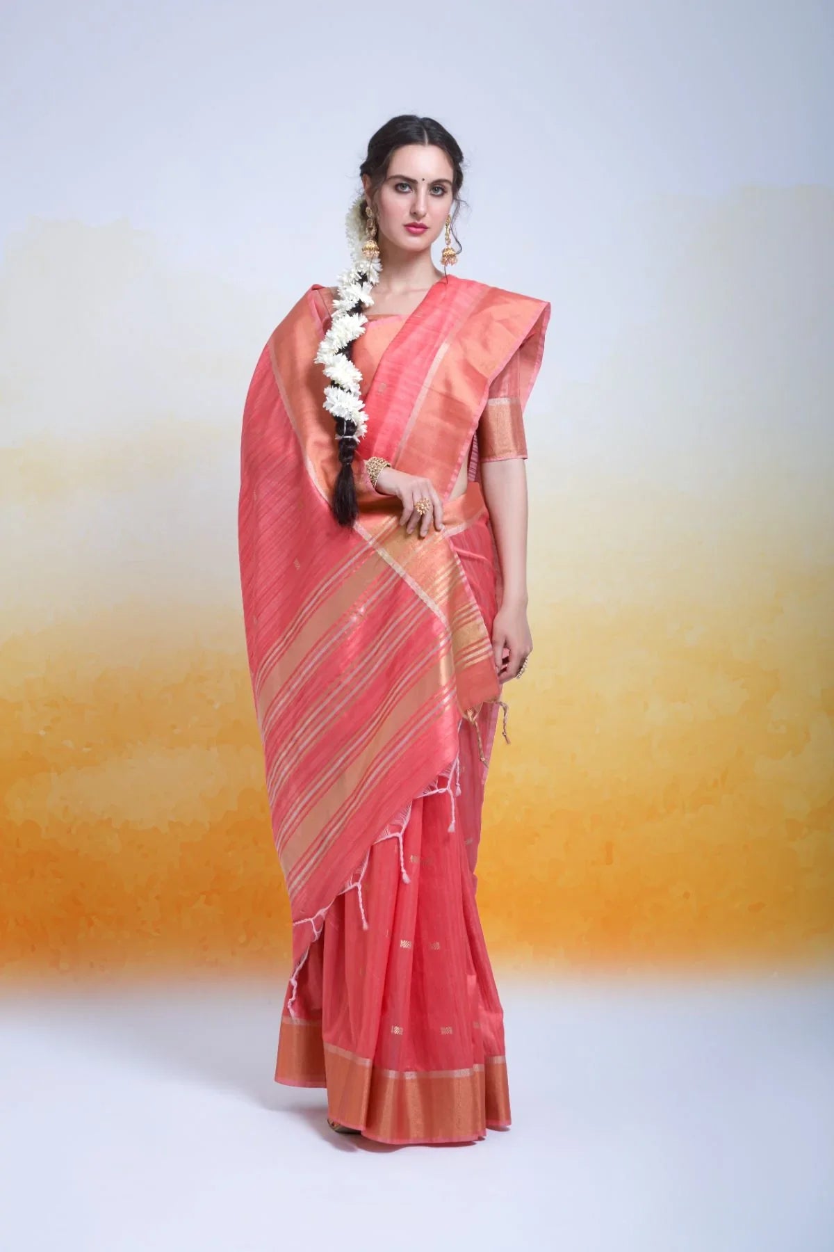 Geraldine Pink Cotton Silk Saree