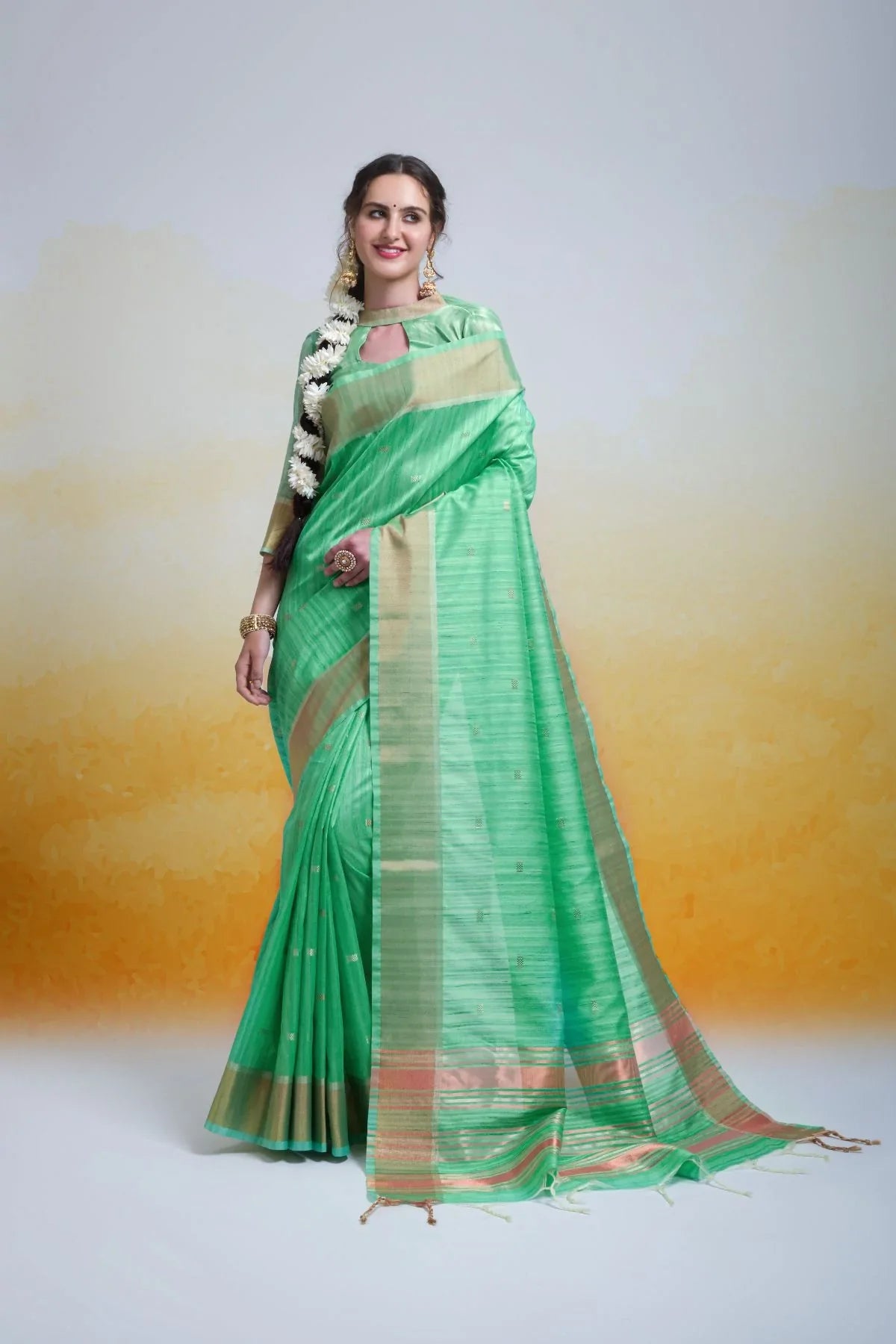 Pine Green Cotton Silk Saree