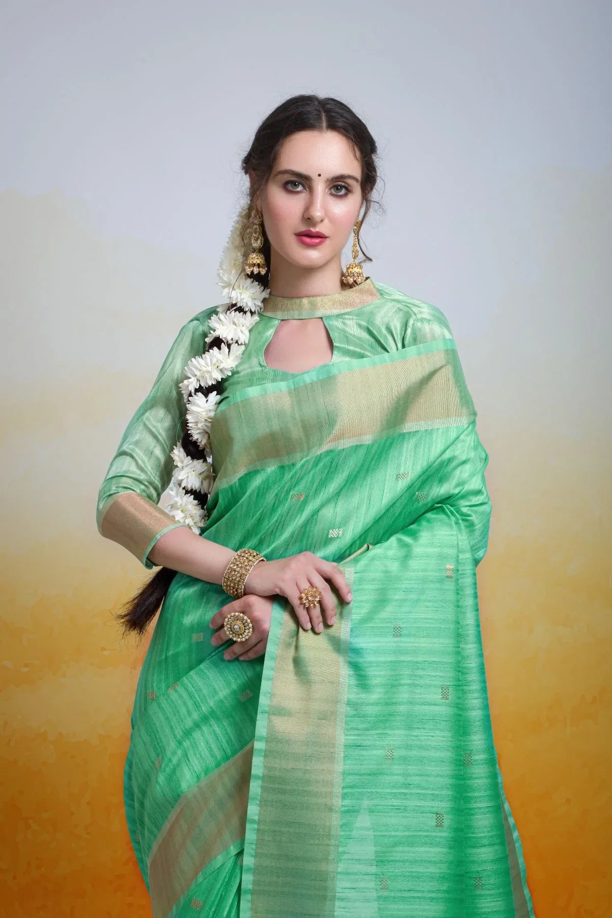 Pine Green Cotton Silk Saree