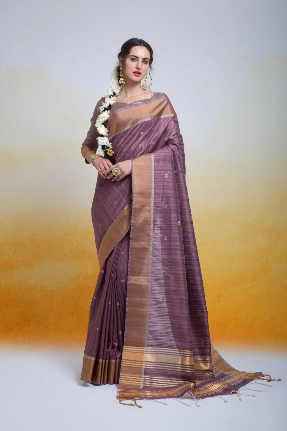 Bouquet Purple Cotton Silk Saree