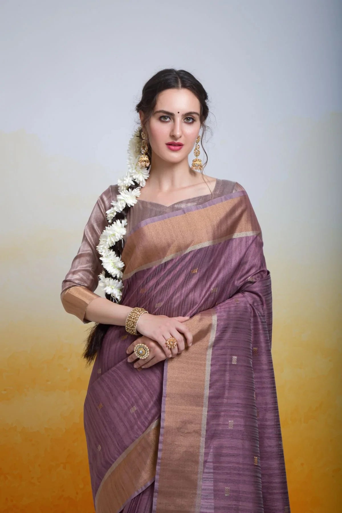 Bouquet Purple Cotton Silk Saree