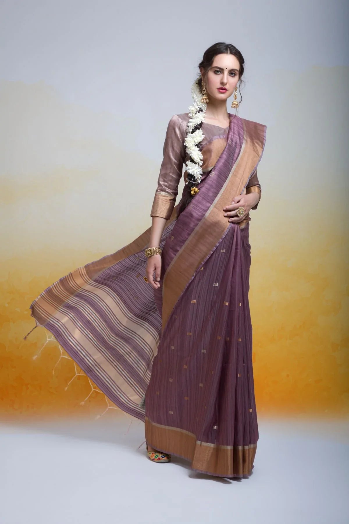 Bouquet Purple Cotton Silk Saree