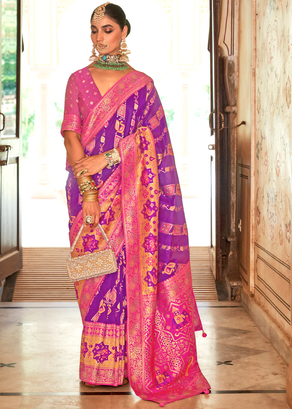 Royal Heath Purple and Pink Woven Banarasi Saree