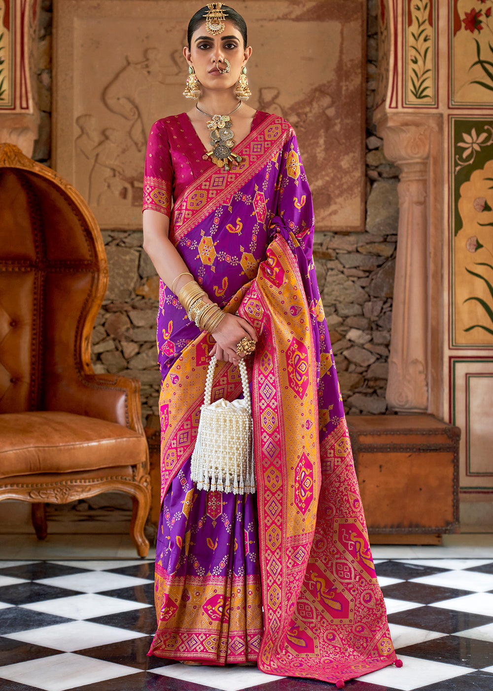 Disco Purple Woven Banarasi Saree