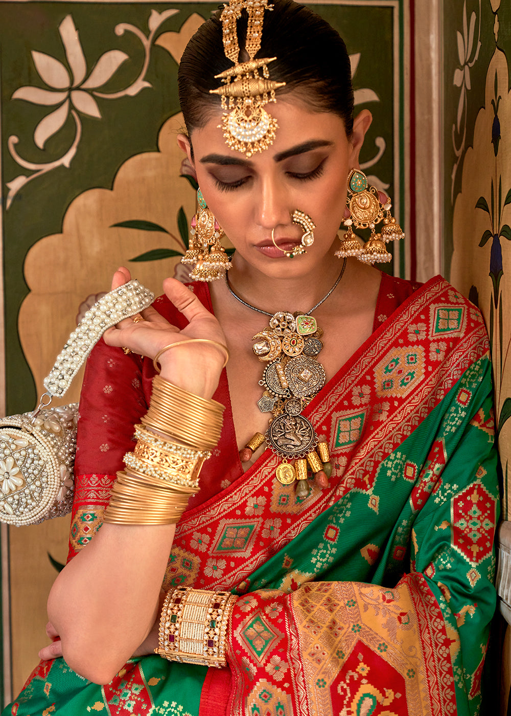 Jewel Green and Red Woven Banarasi Saree