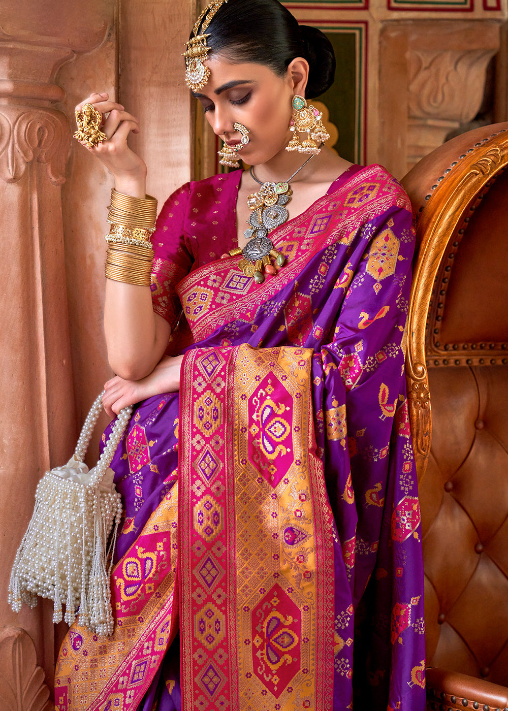 Disco Purple Woven Banarasi Saree