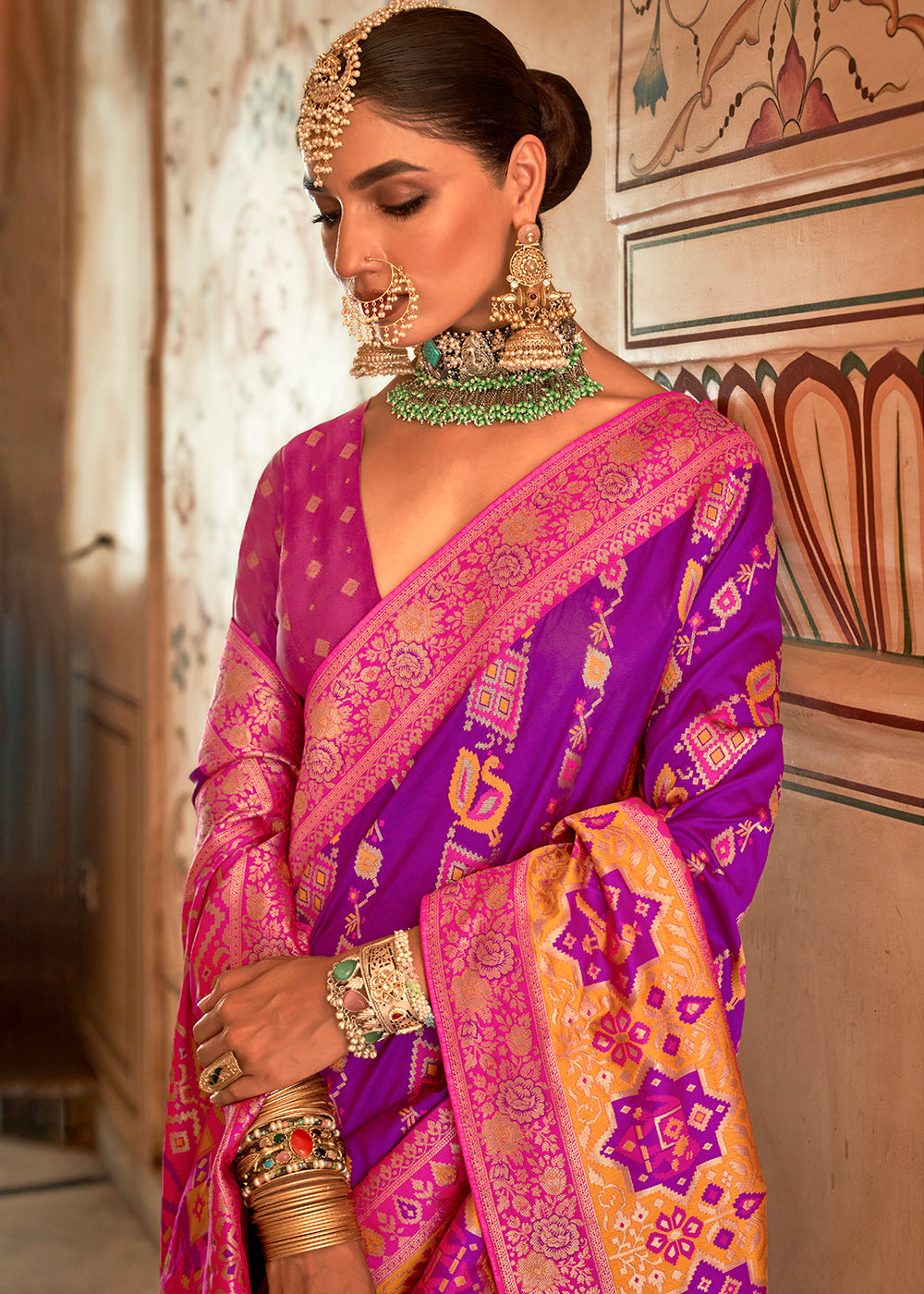 Royal Heath Purple and Pink Woven Banarasi Saree