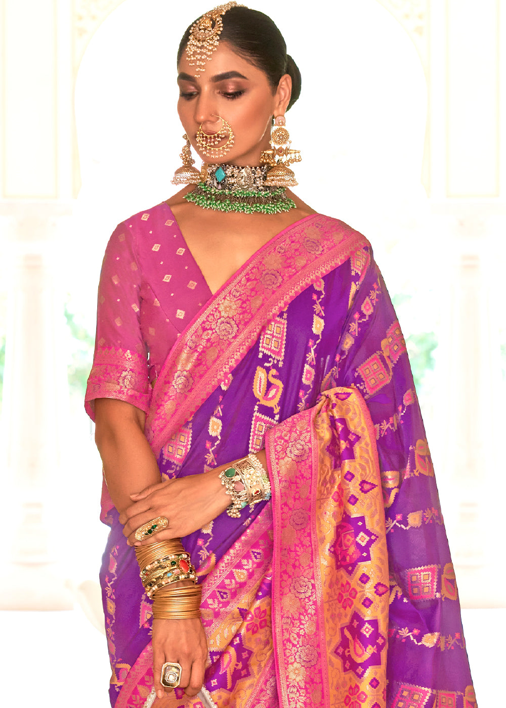 Royal Heath Purple and Pink Woven Banarasi Saree