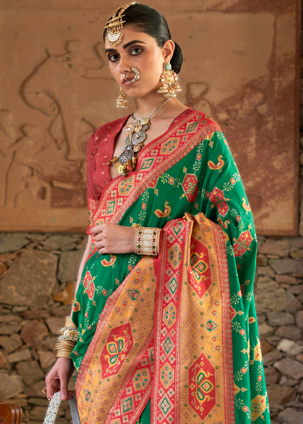 Jewel Green and Red Woven Banarasi Saree