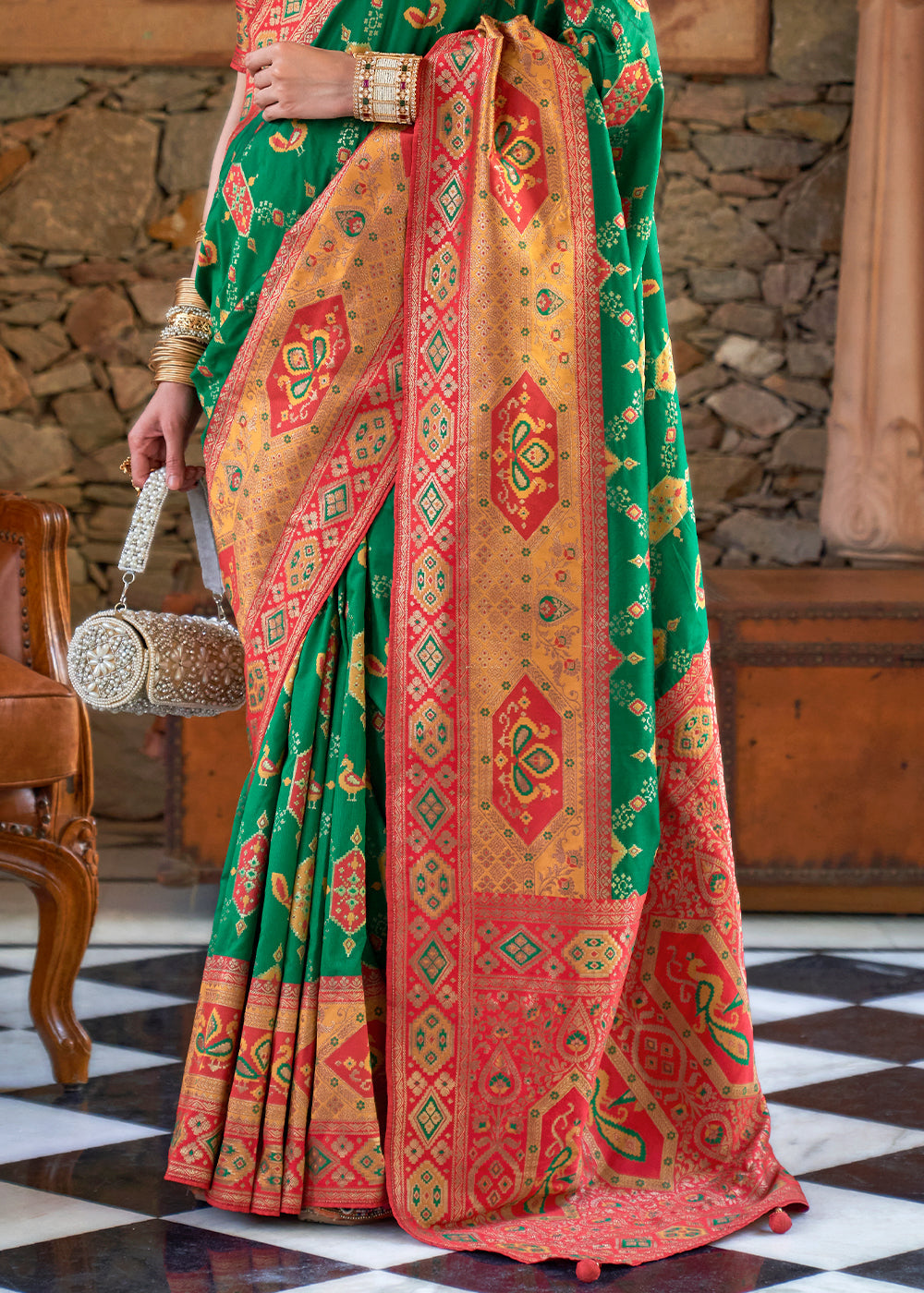 Jewel Green and Red Woven Banarasi Saree