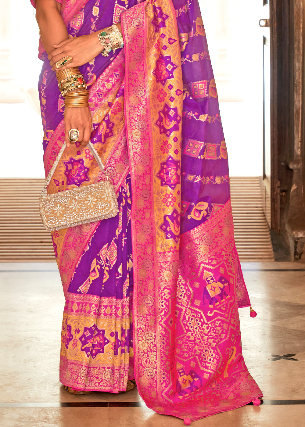 Royal Heath Purple and Pink Woven Banarasi Saree