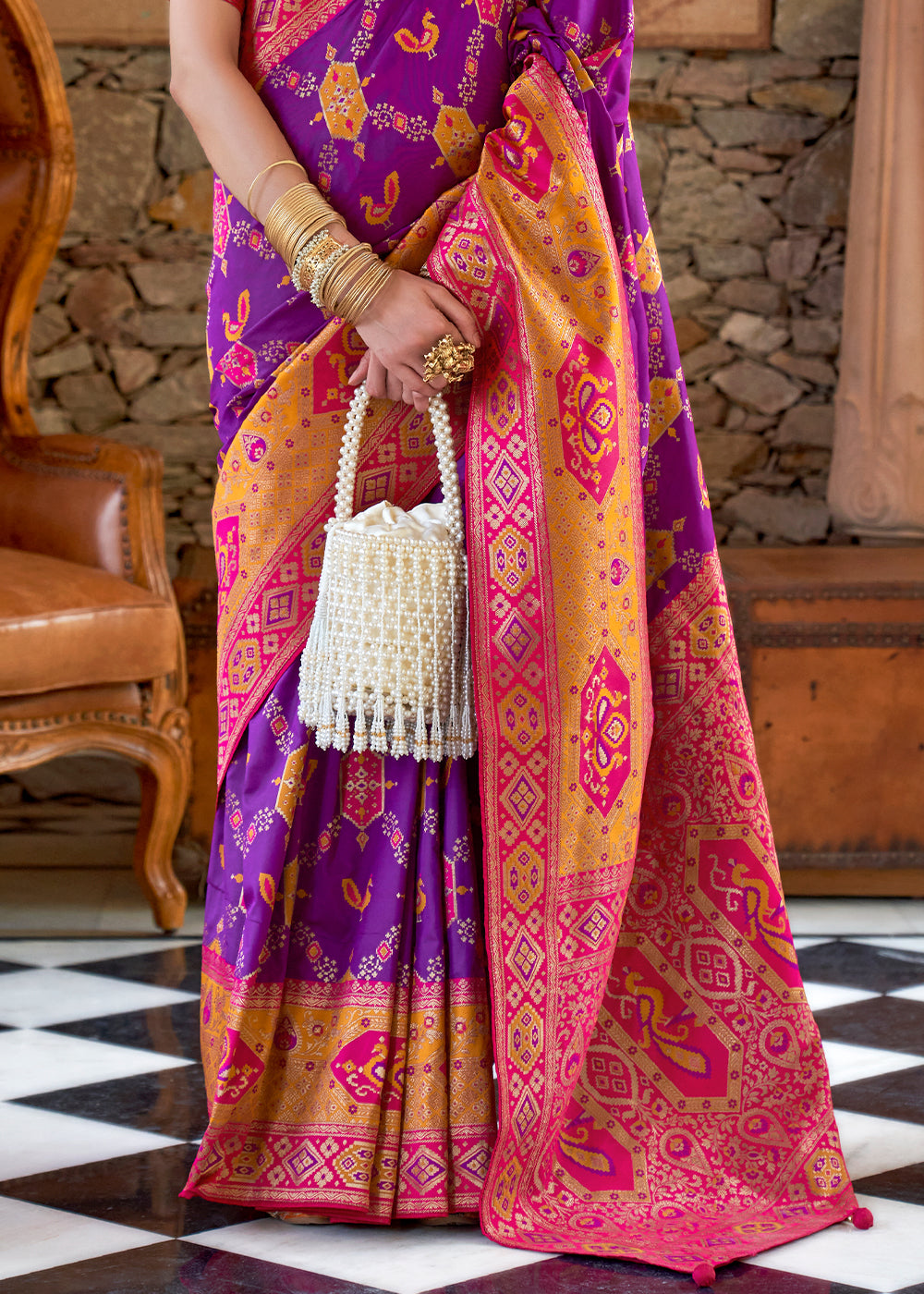 Disco Purple Woven Banarasi Saree