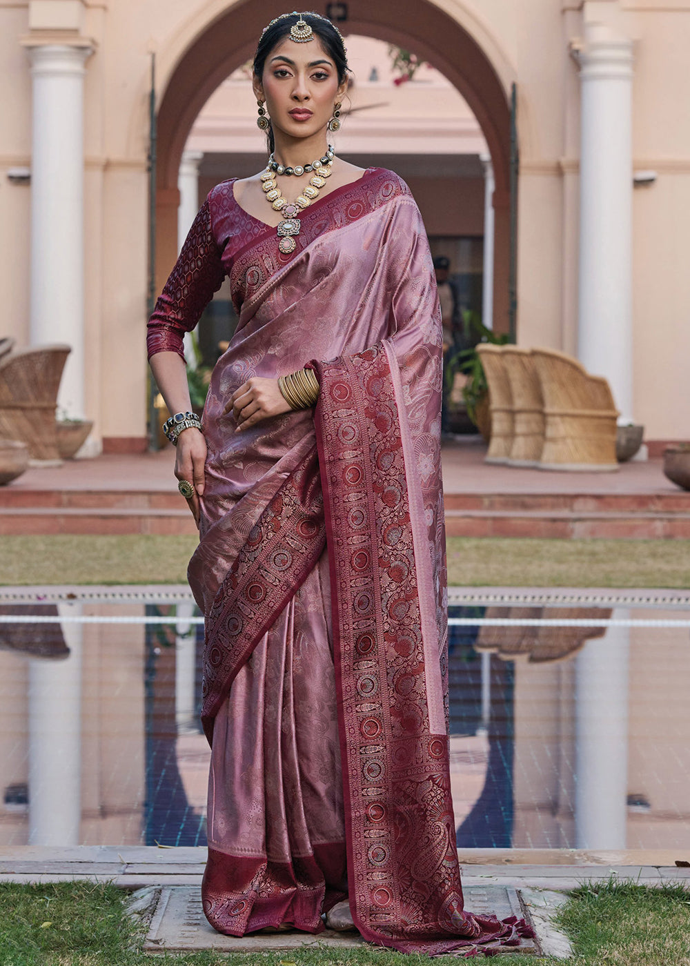 Bouquet Purple Designer Satin Silk Saree