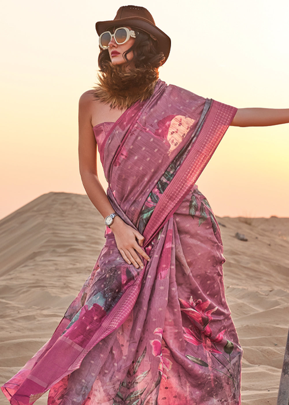 Rose Dust Purple Woven Linen Saree