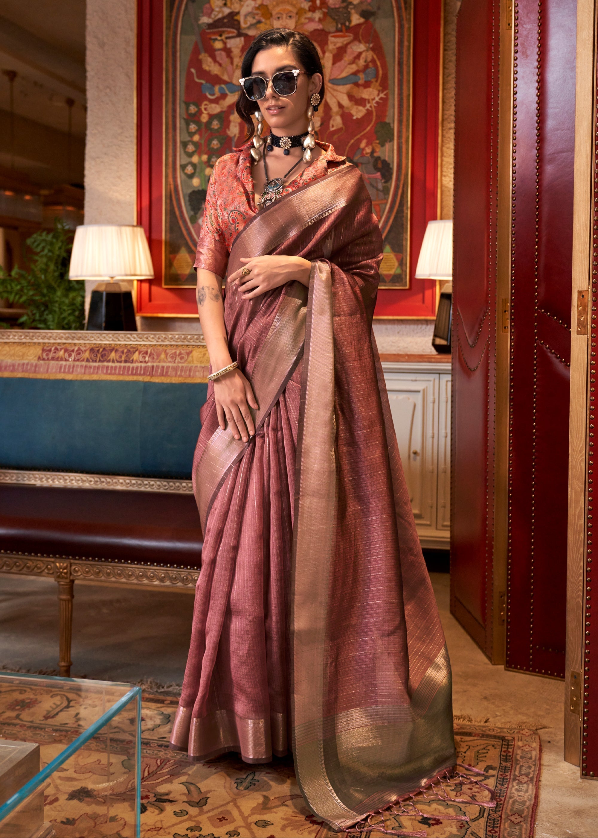 Dark Coco Brown Chiffon Silk Saree