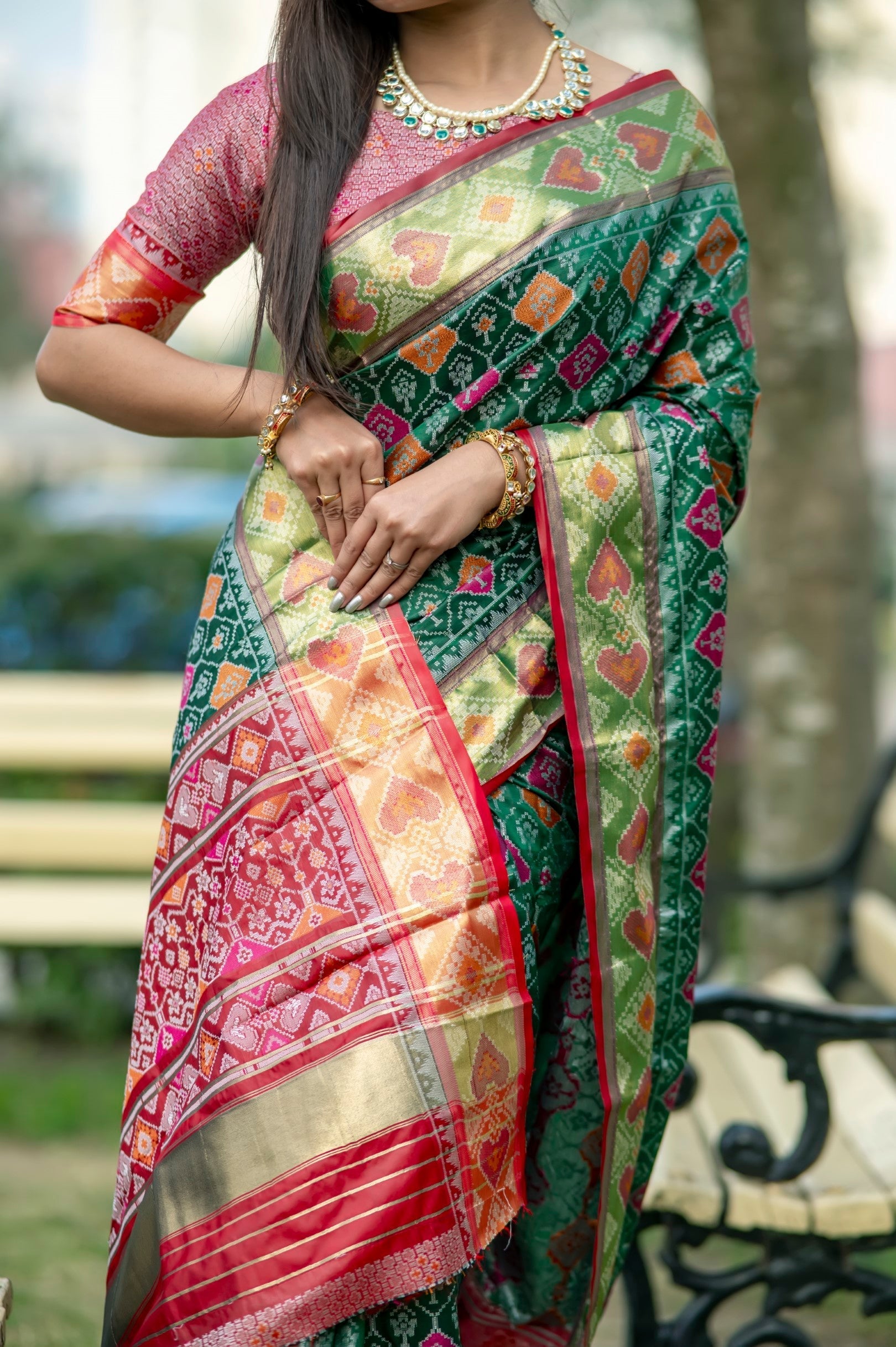 Stromboli Green Banarasi Silk Patola Saree