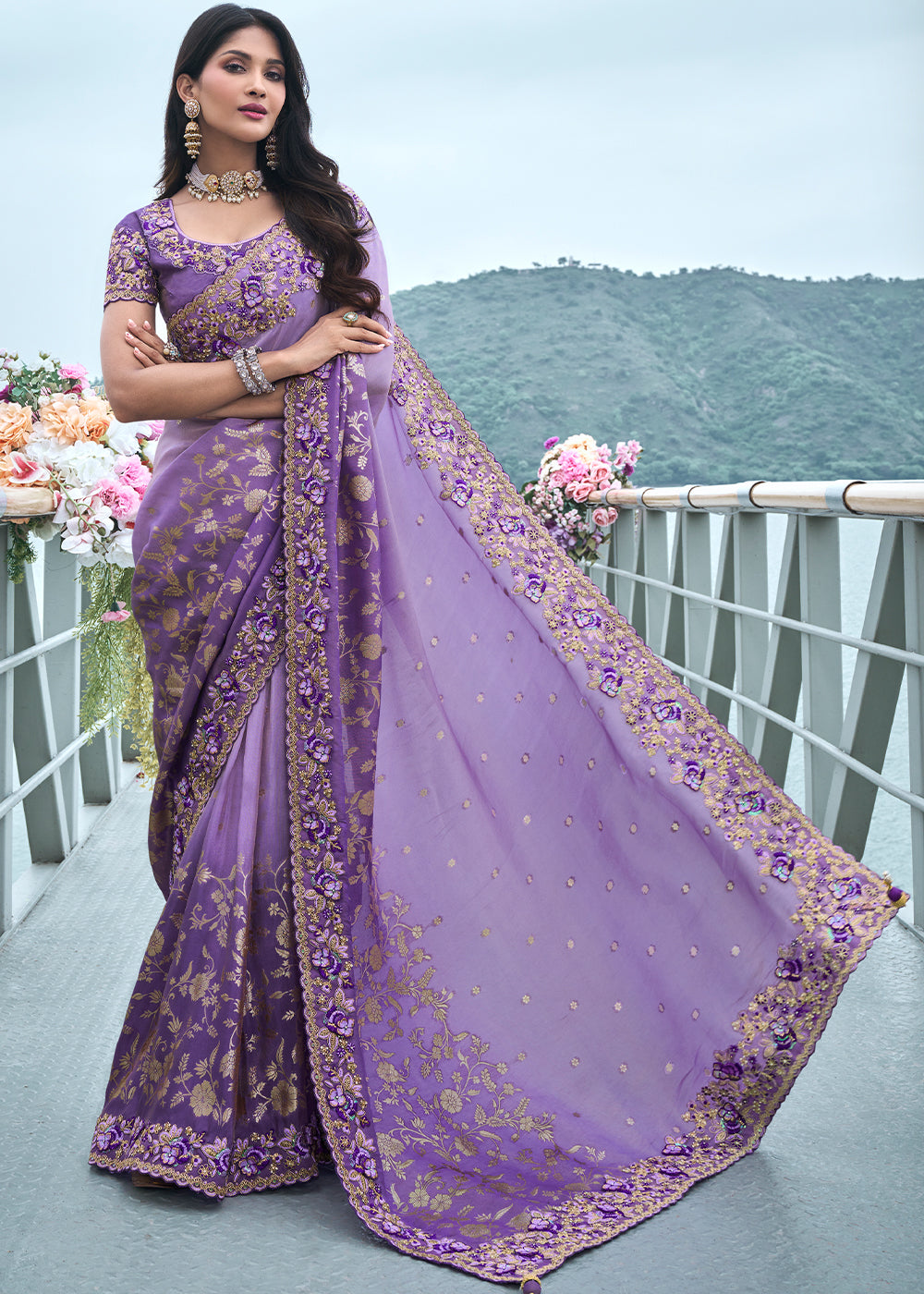 Itten Purple Embroidered Designer Silk Saree