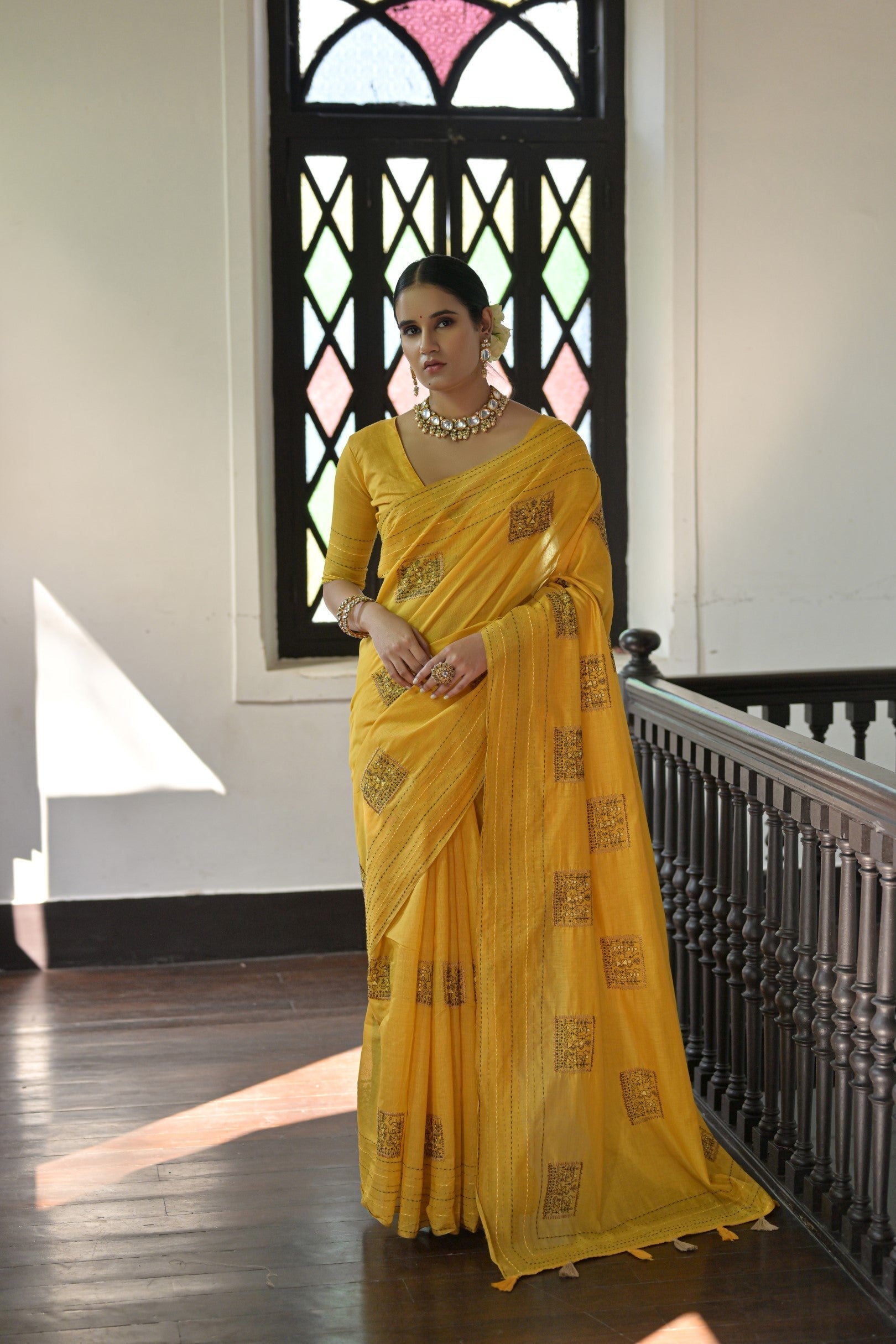 Canary Yellow Linen Soft Silk Saree